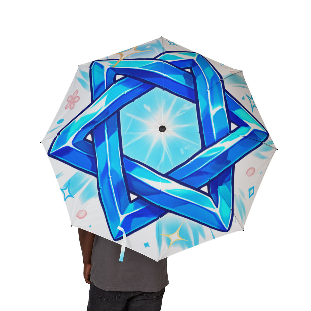 Foldable Umbrella — Blue Star Geometric Design, Semi-Automatic Compact Rain Umbrella