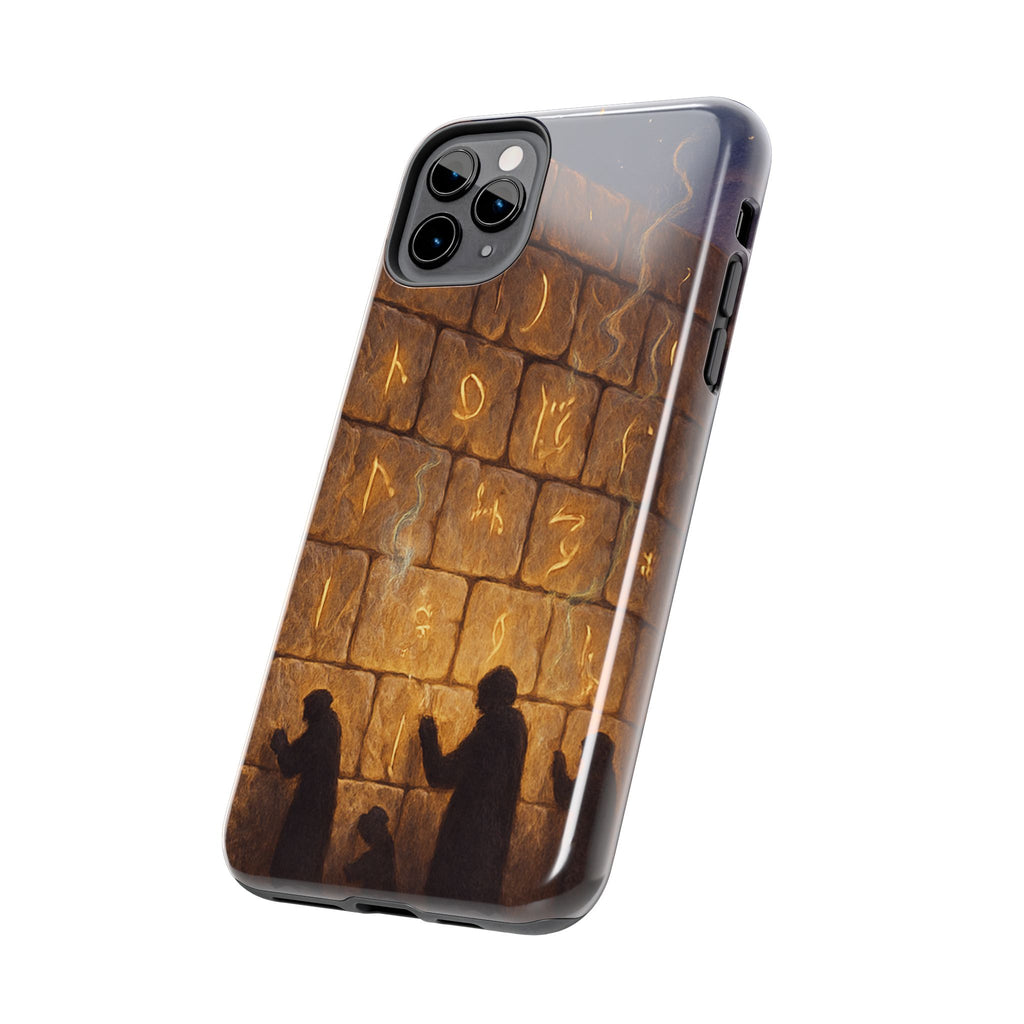 Jewish western Wall Illustration Phone Case — Prayer Silhouettes, Jerusalem Religious Art