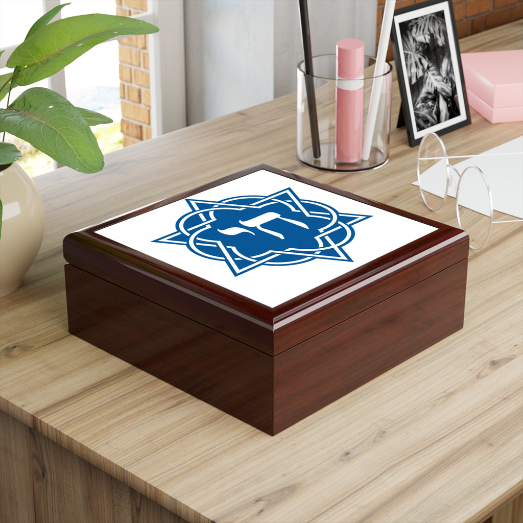 Jewelry Box — Blue Chai Star of David Keepsake Box (Hebrew Chai Design)