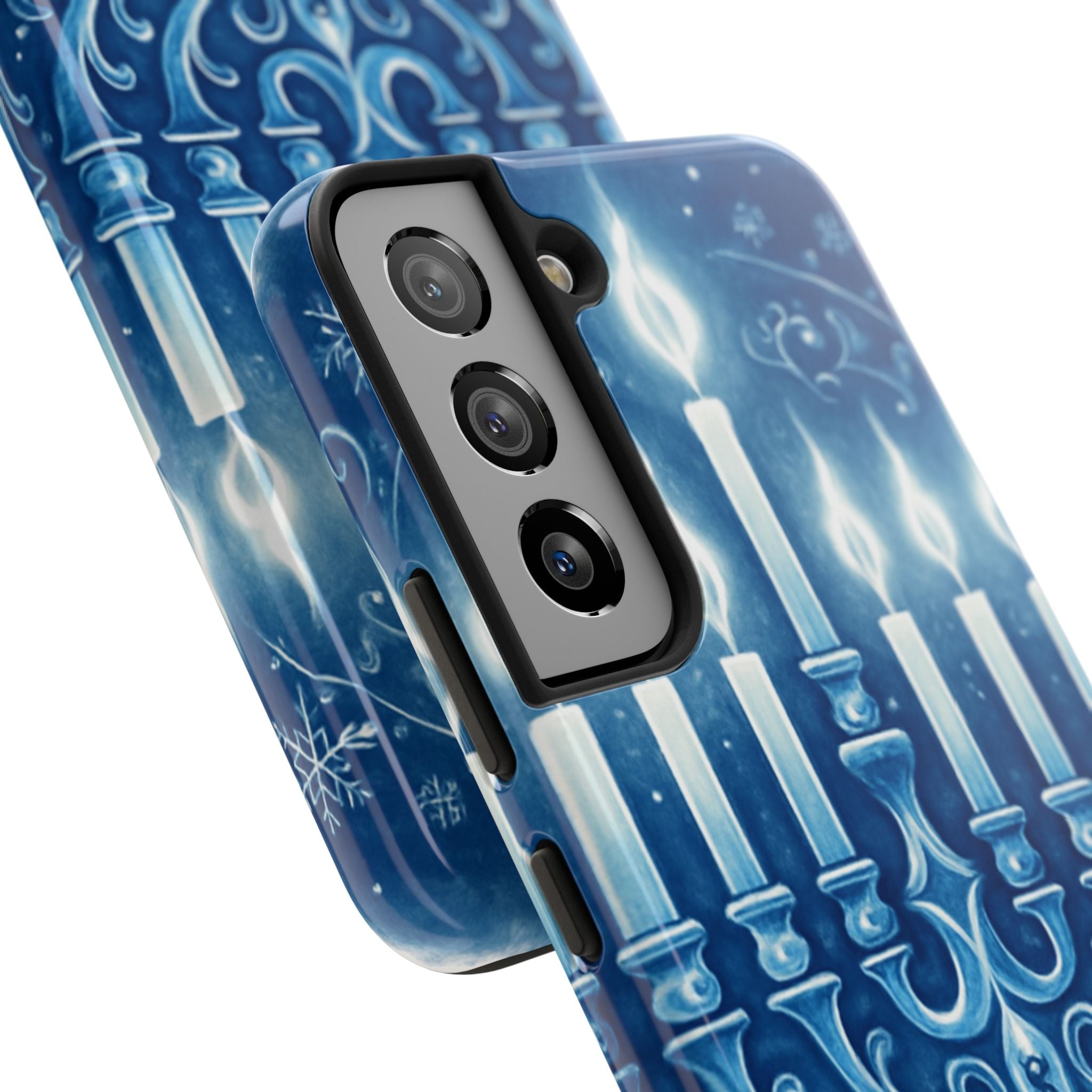 Blue Hanukkah Menorah Tough Phone Case — Holiday Candlelight Protective Cover