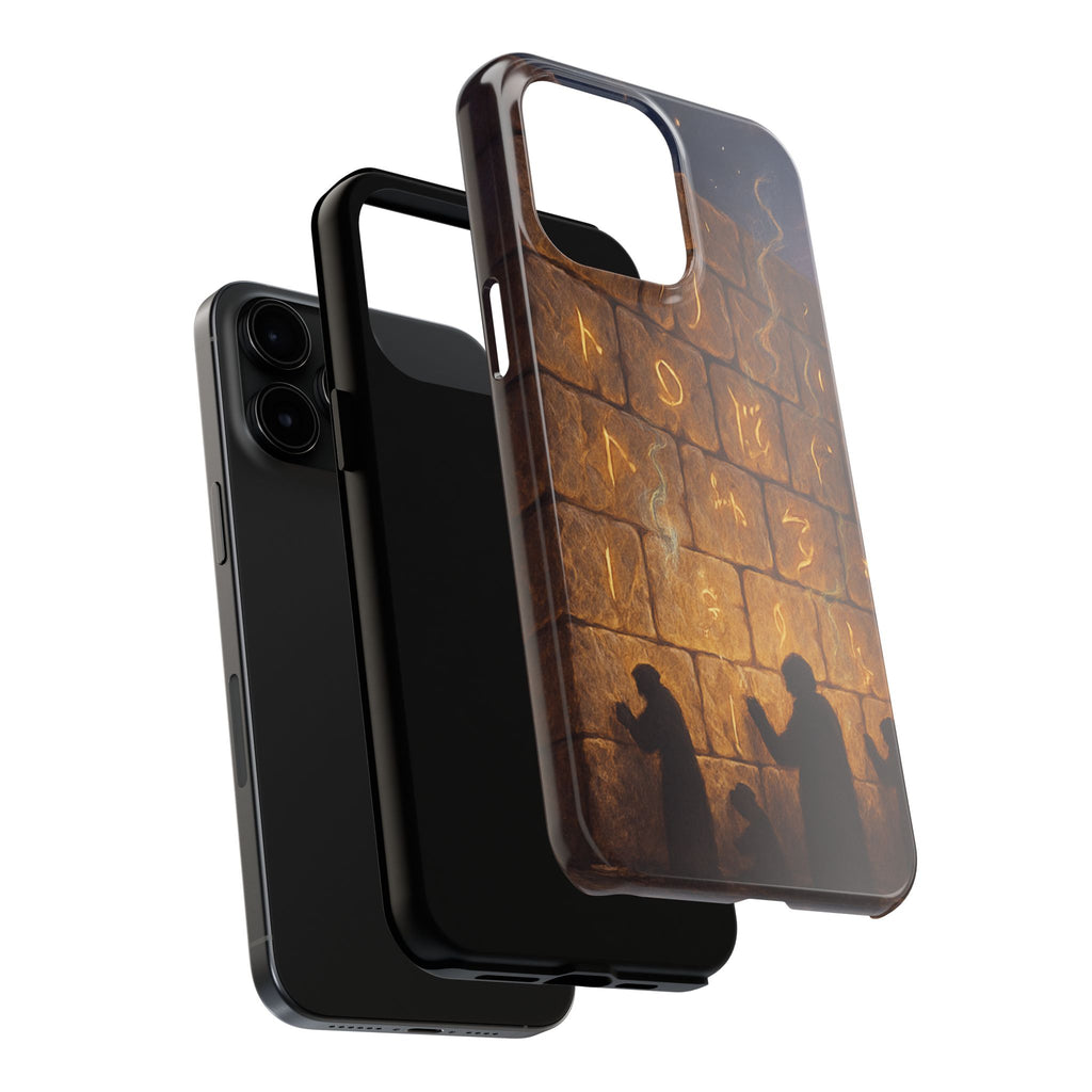 Jewish western Wall Illustration Phone Case — Prayer Silhouettes, Jerusalem Religious Art