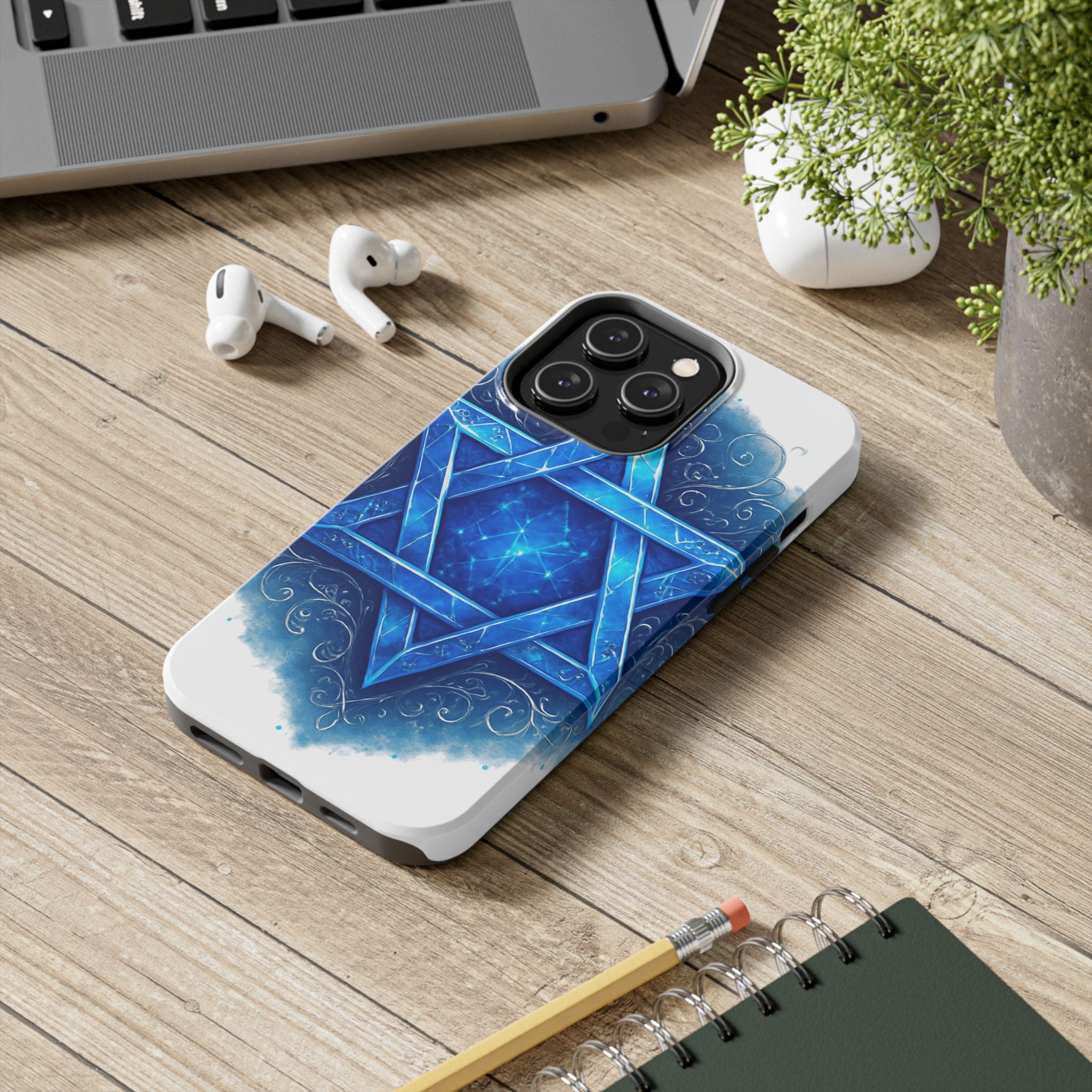 Jewish Star of David Blue Watercolor Tough Phone Case — Protective Jewish Symbol Phone Cover