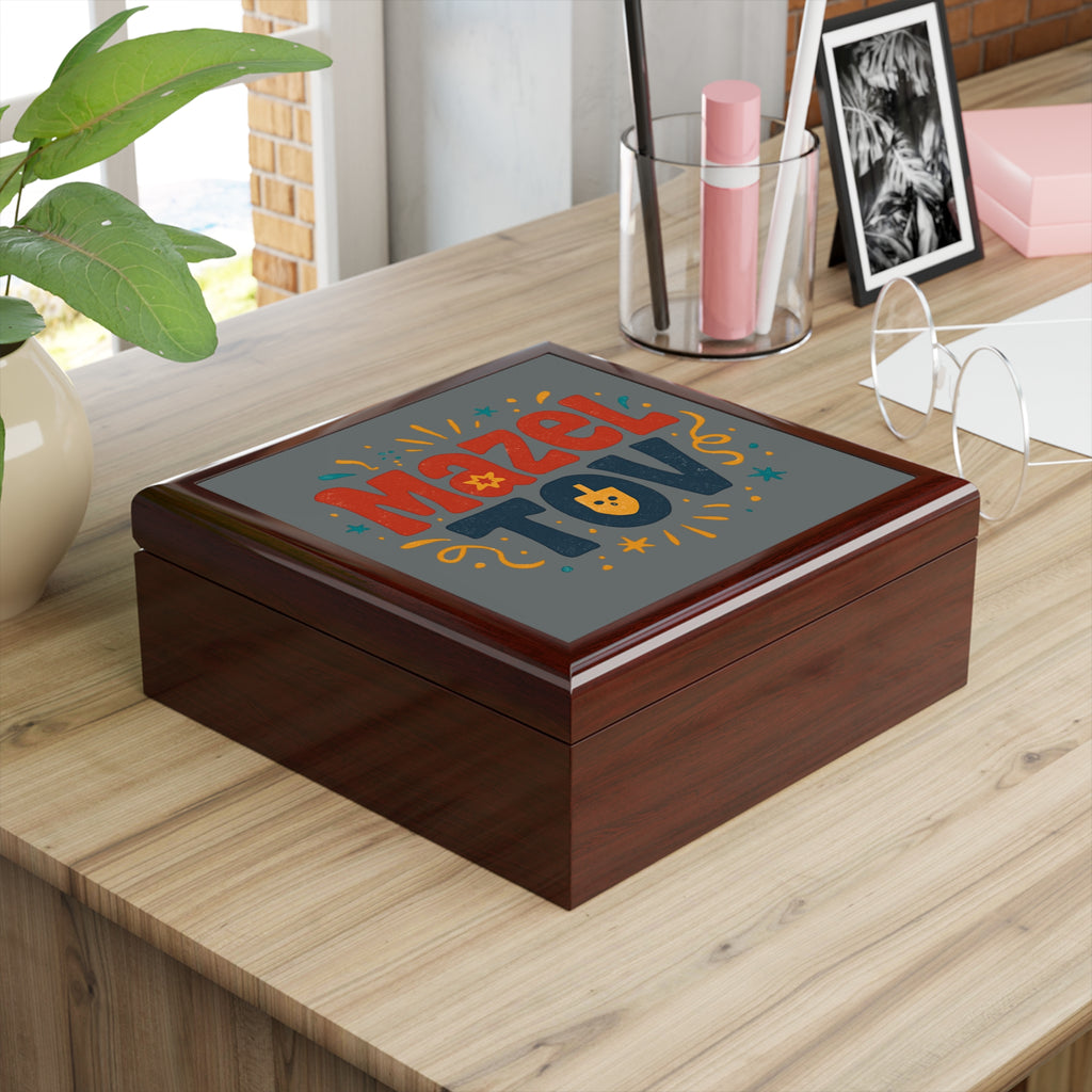 Mazel Tov Jewelry Box — Celebration Keepsake Box with Dreidel Design