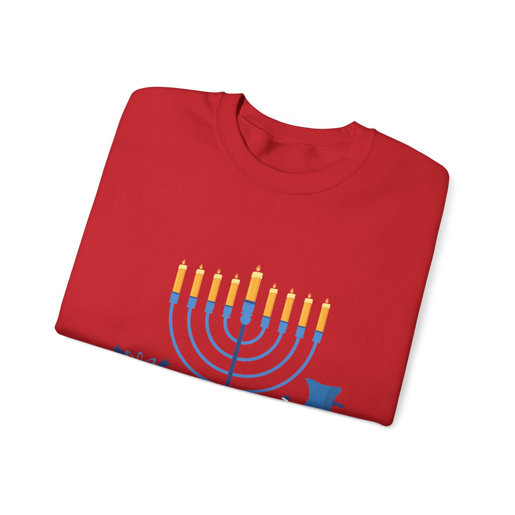 Hanukkah Crewneck Sweatshirt — Menorah, Dreidel & ‘Happy Hanukkah’ Holiday Sweater