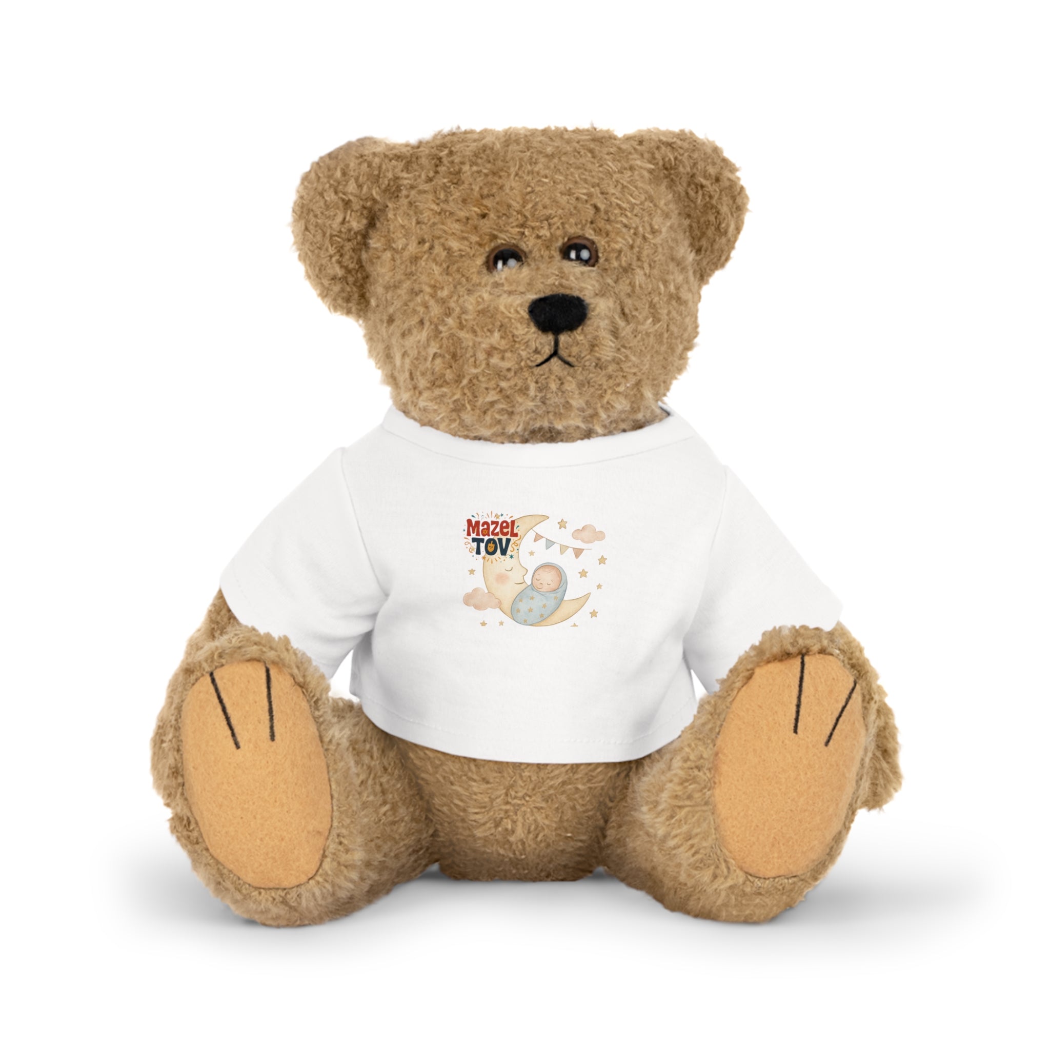 Baby Shower Plush Bear with "Mazel Tov" T‑Shirt — Newborn Gift