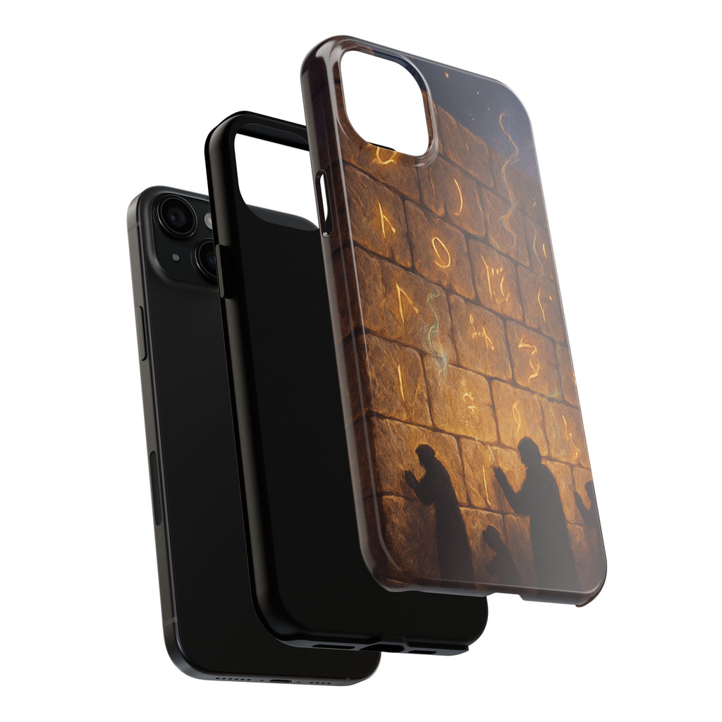 Jewish western Wall Illustration Phone Case — Prayer Silhouettes, Jerusalem Religious Art