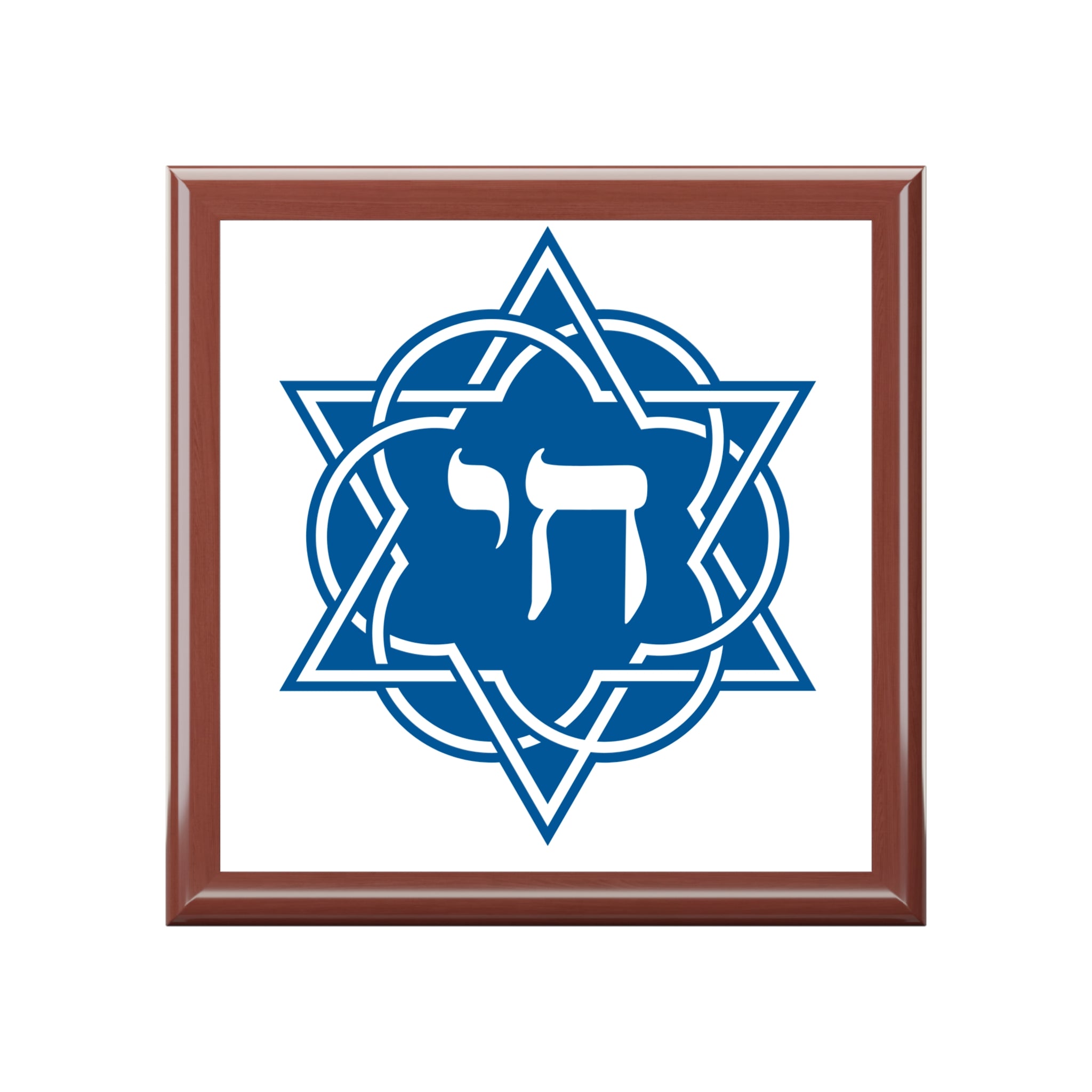 Jewelry Box — Blue Chai Star of David Keepsake Box (Hebrew Chai Design)