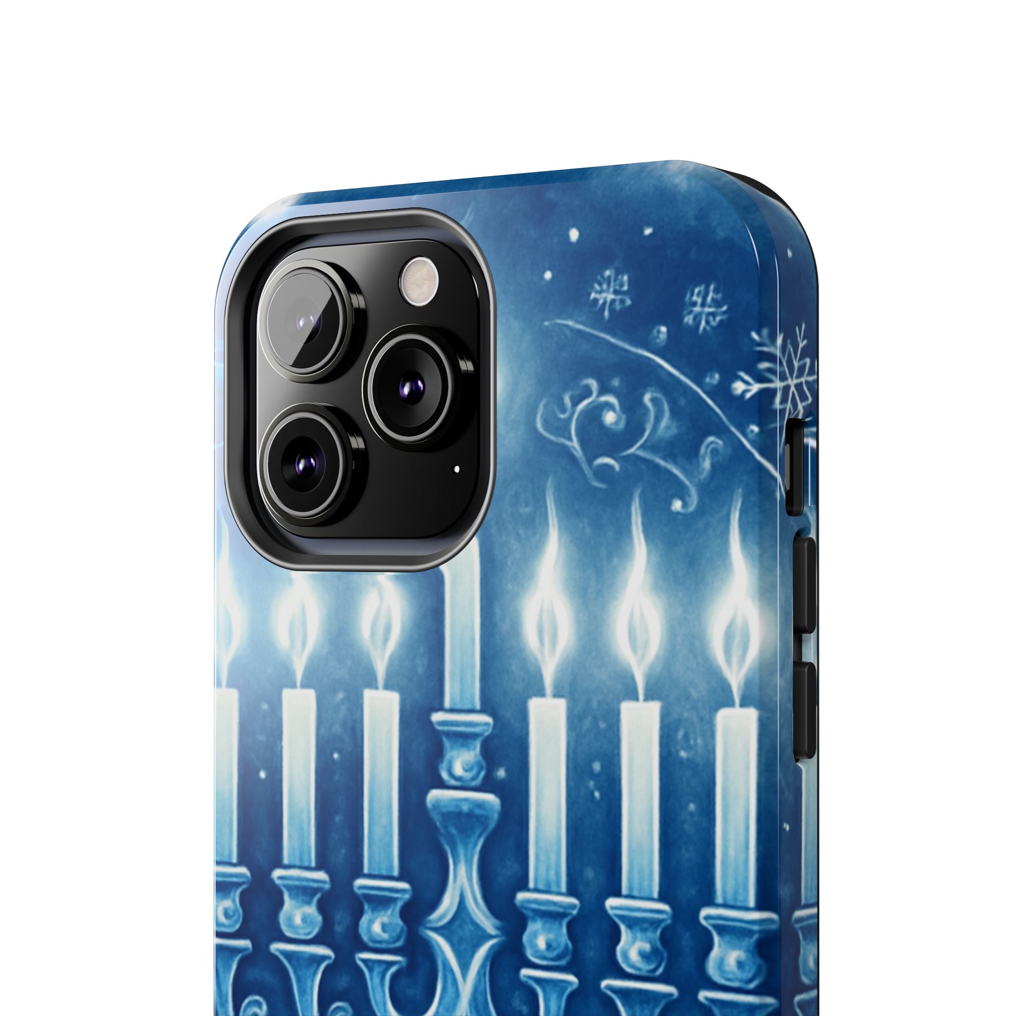 Blue Hanukkah Menorah Tough Phone Case — Holiday Candlelight Protective Cover
