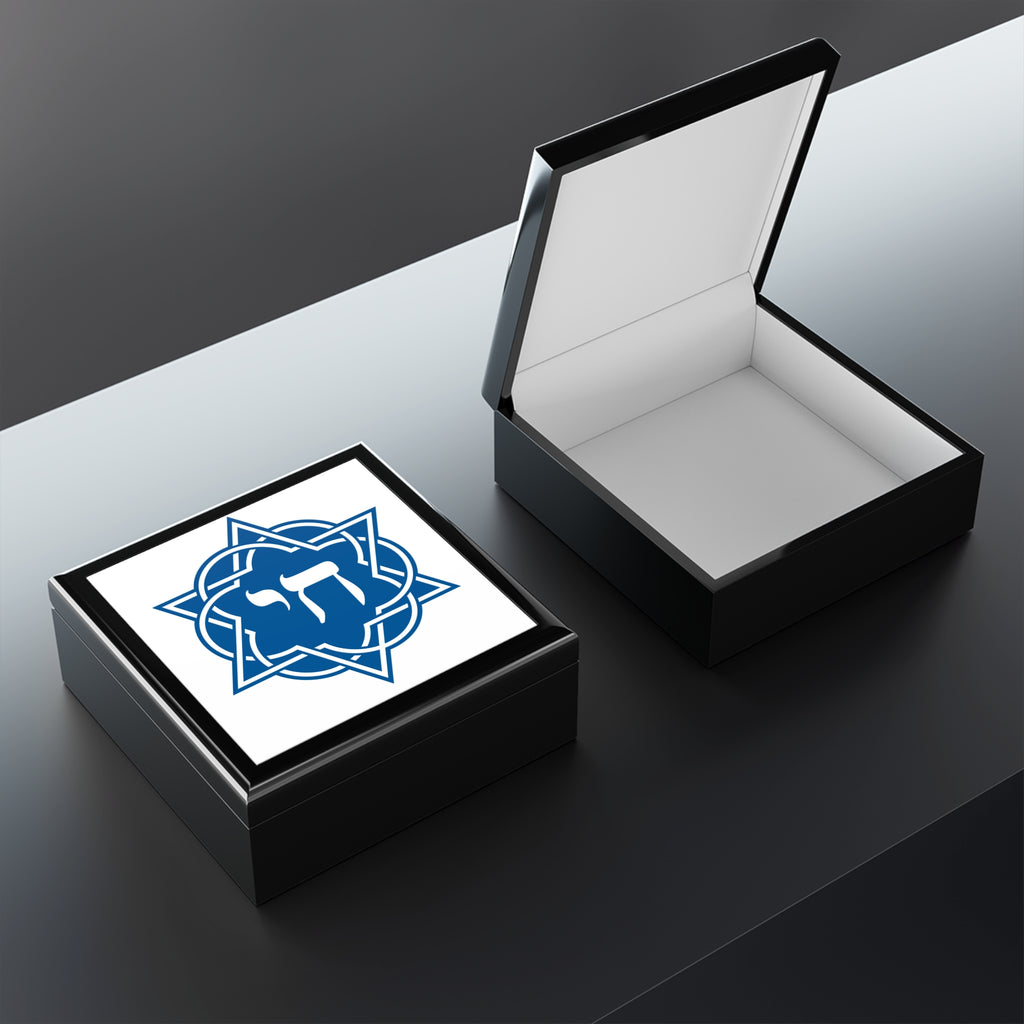 Jewelry Box — Blue Chai Star of David Keepsake Box (Hebrew Chai Design)