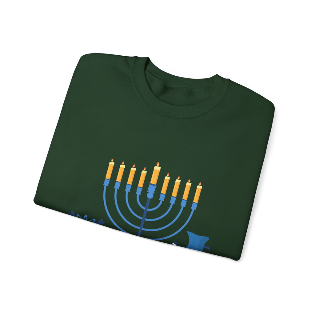 Hanukkah Crewneck Sweatshirt — Menorah, Dreidel & ‘Happy Hanukkah’ Holiday Sweater