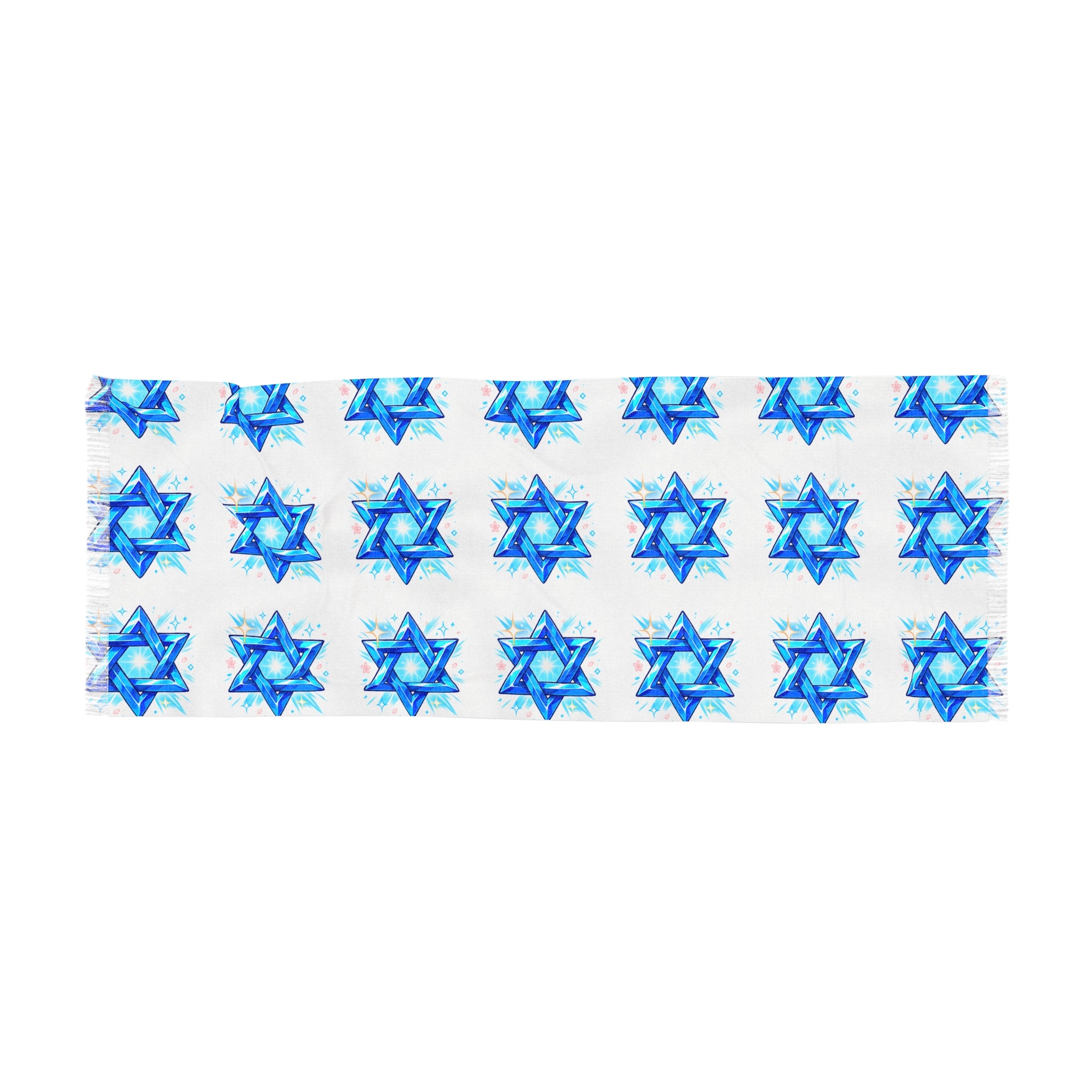 Star of David Light Scarf — Blue Hanukkah Prayer Shawl