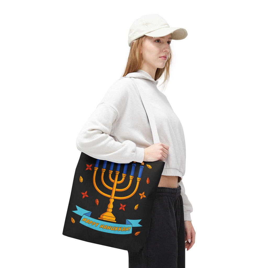 Hanukkah Menorah Tote Bag – "Happy Hanukkah" Holiday Gift Tote