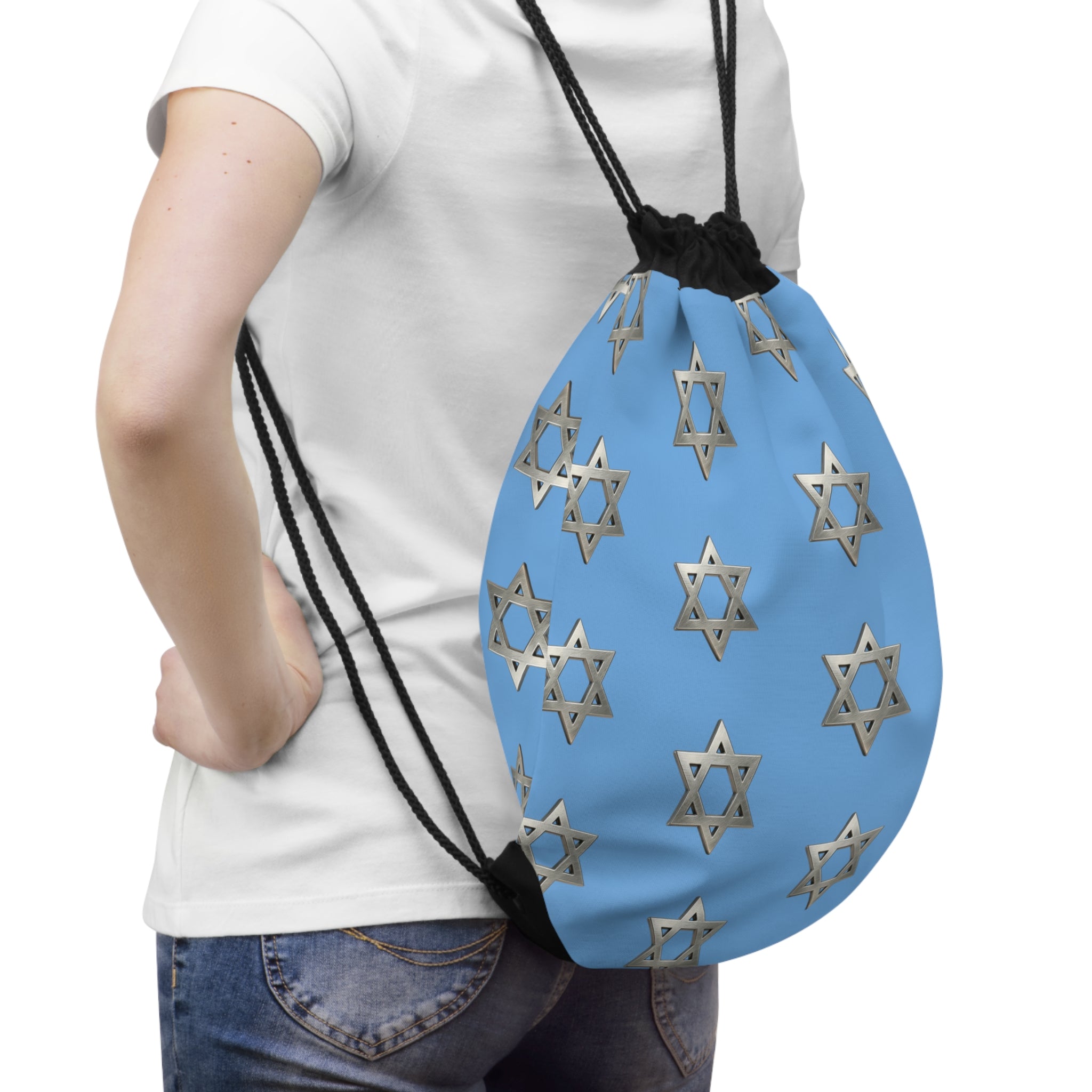 Blue & Silver Star of David Drawstring Bag