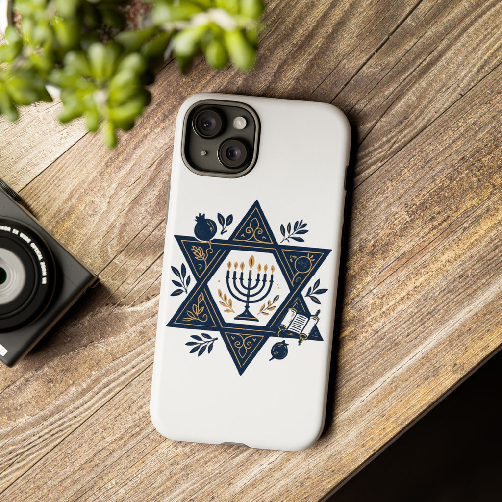 Jewish Star of David Menorah Phone Case — Jewish Hanukkah Symbol Protective Cover