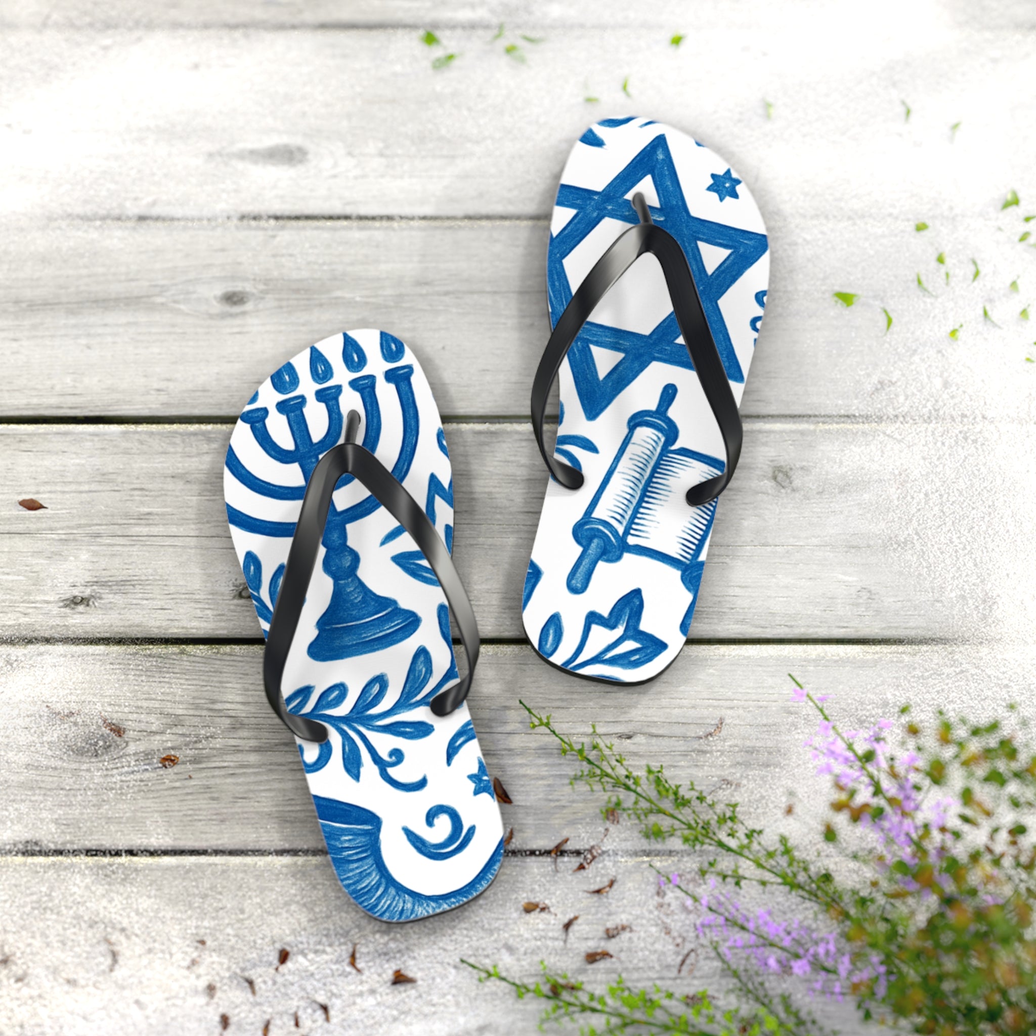 Jewish Design Flip Flops — Menorah & Star of David Sandals