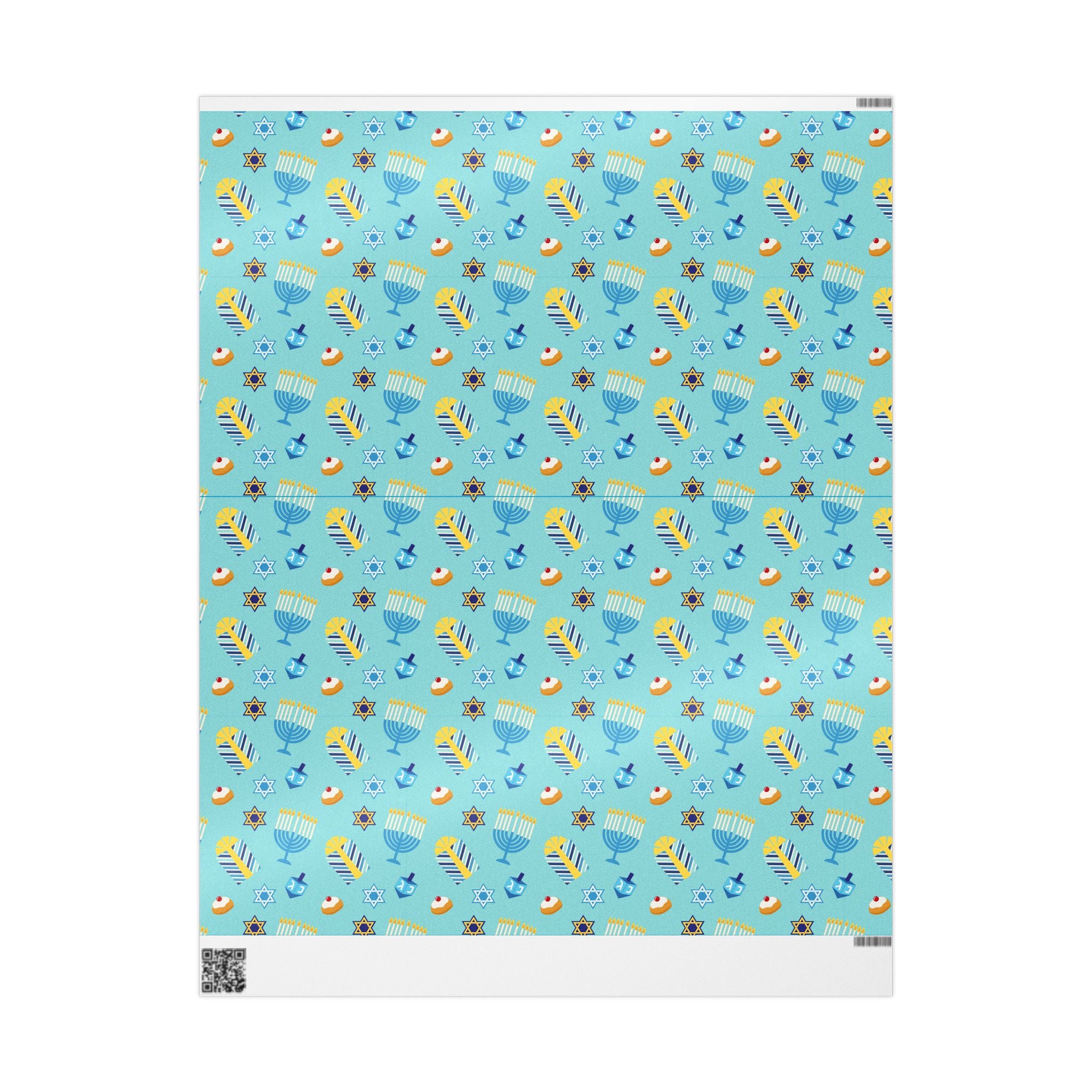 Hanukkah Wrapping Paper Roll – Blue Dreidels, Stars & Sufganiyot Gift Wrap