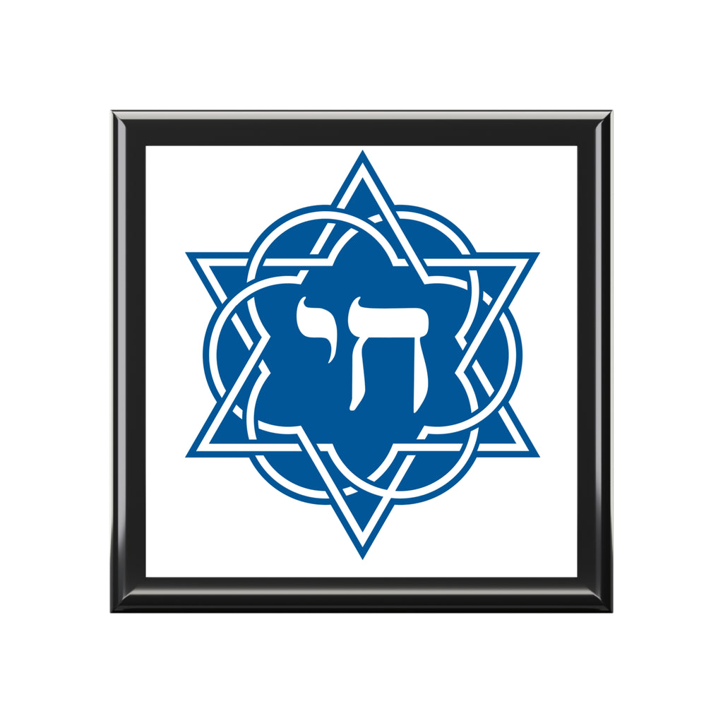 Jewelry Box — Blue Chai Star of David Keepsake Box (Hebrew Chai Design)