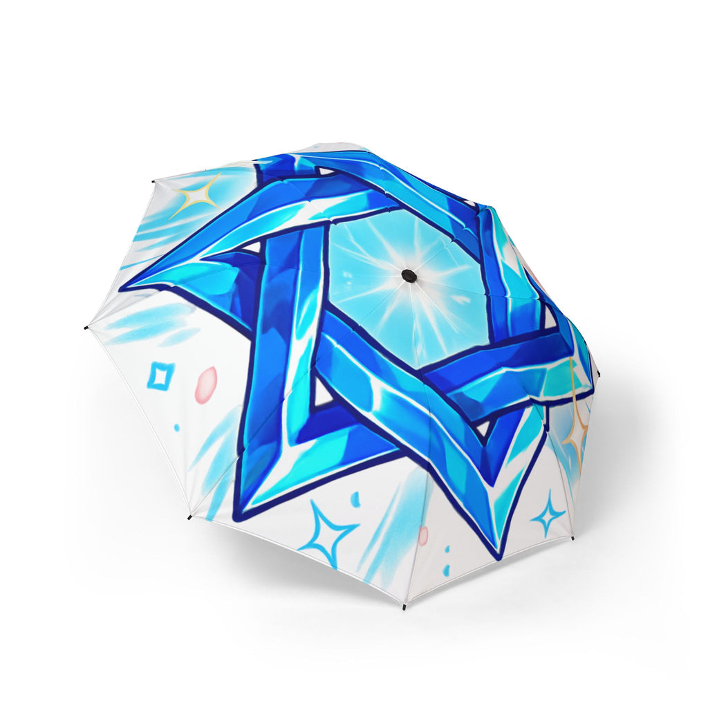 Foldable Umbrella — Blue Star Geometric Design, Semi-Automatic Compact Rain Umbrella