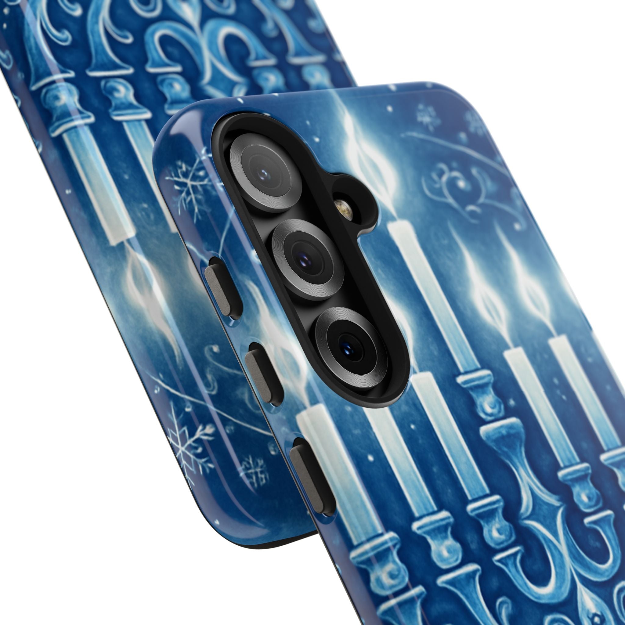 Blue Hanukkah Menorah Tough Phone Case — Holiday Candlelight Protective Cover
