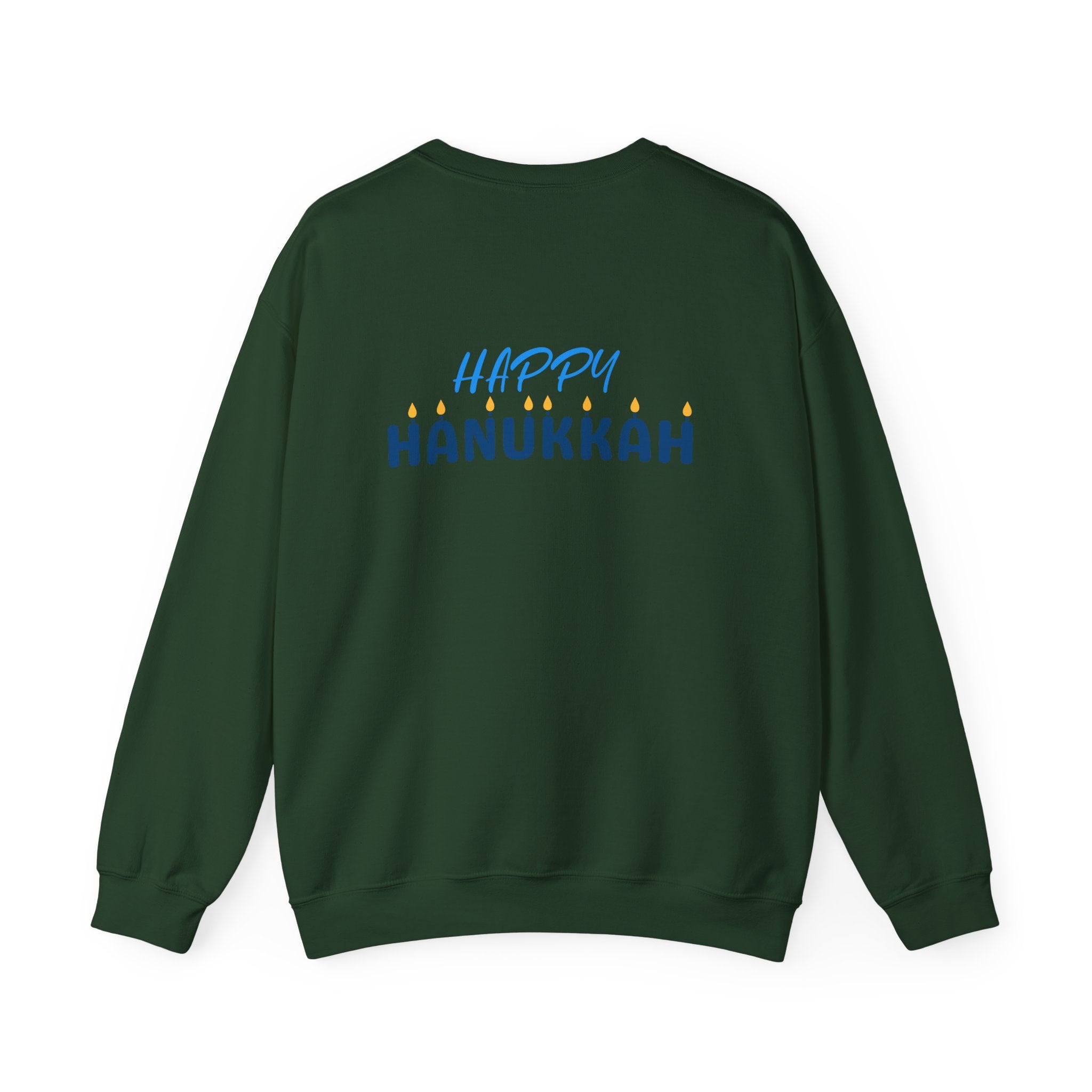 Hanukkah Crewneck Sweatshirt — Menorah, Dreidel & ‘Happy Hanukkah’ Holiday Sweater