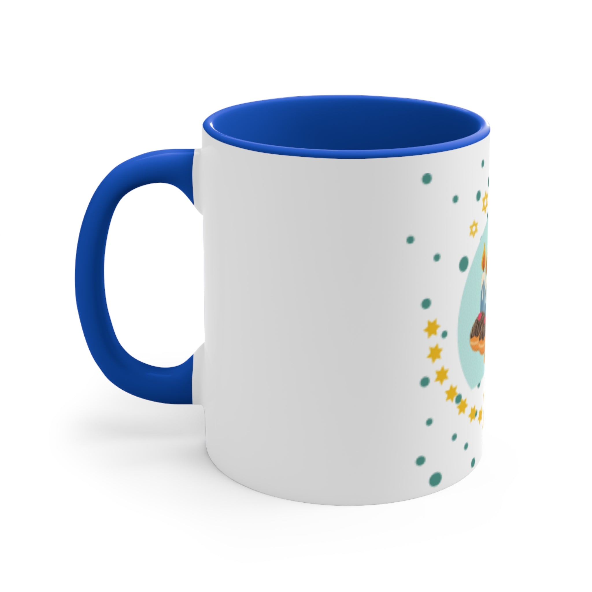 Hanukkah Mug — Menorah, Dreidels & Sufganiyot Accent 11oz