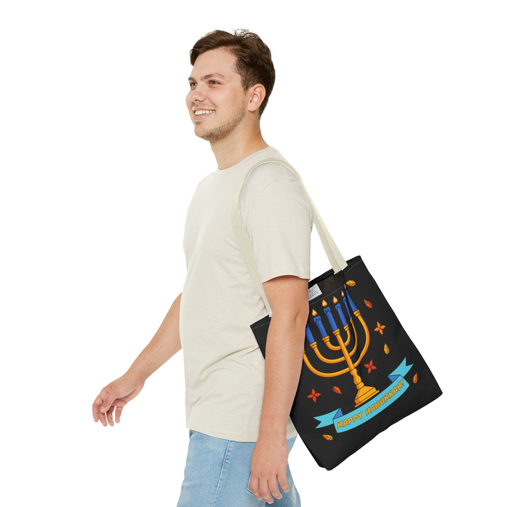 Hanukkah Menorah Tote Bag – "Happy Hanukkah" Holiday Gift Tote