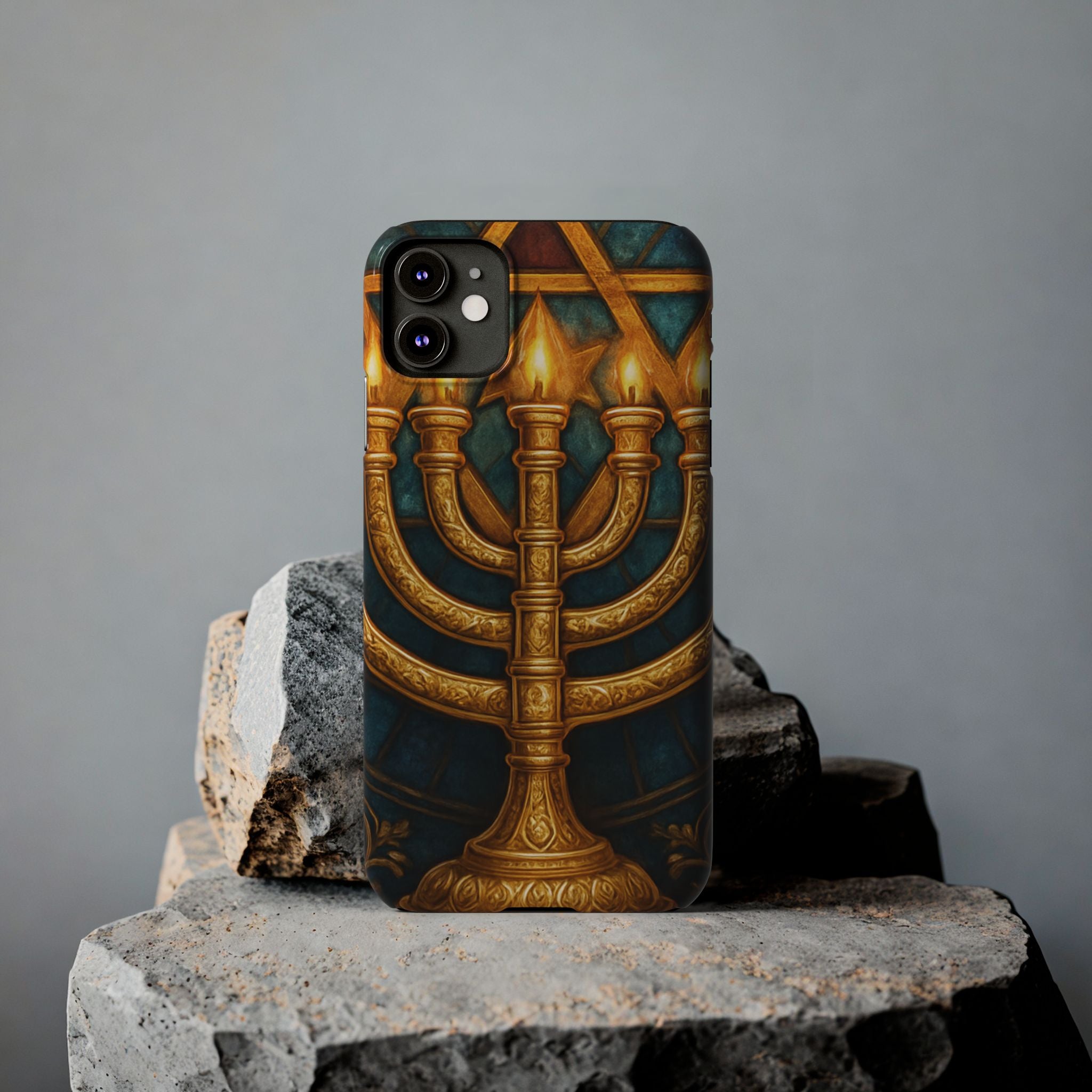 Menorah Slim Phone Case — Gold Hanukkah Dreidel Design