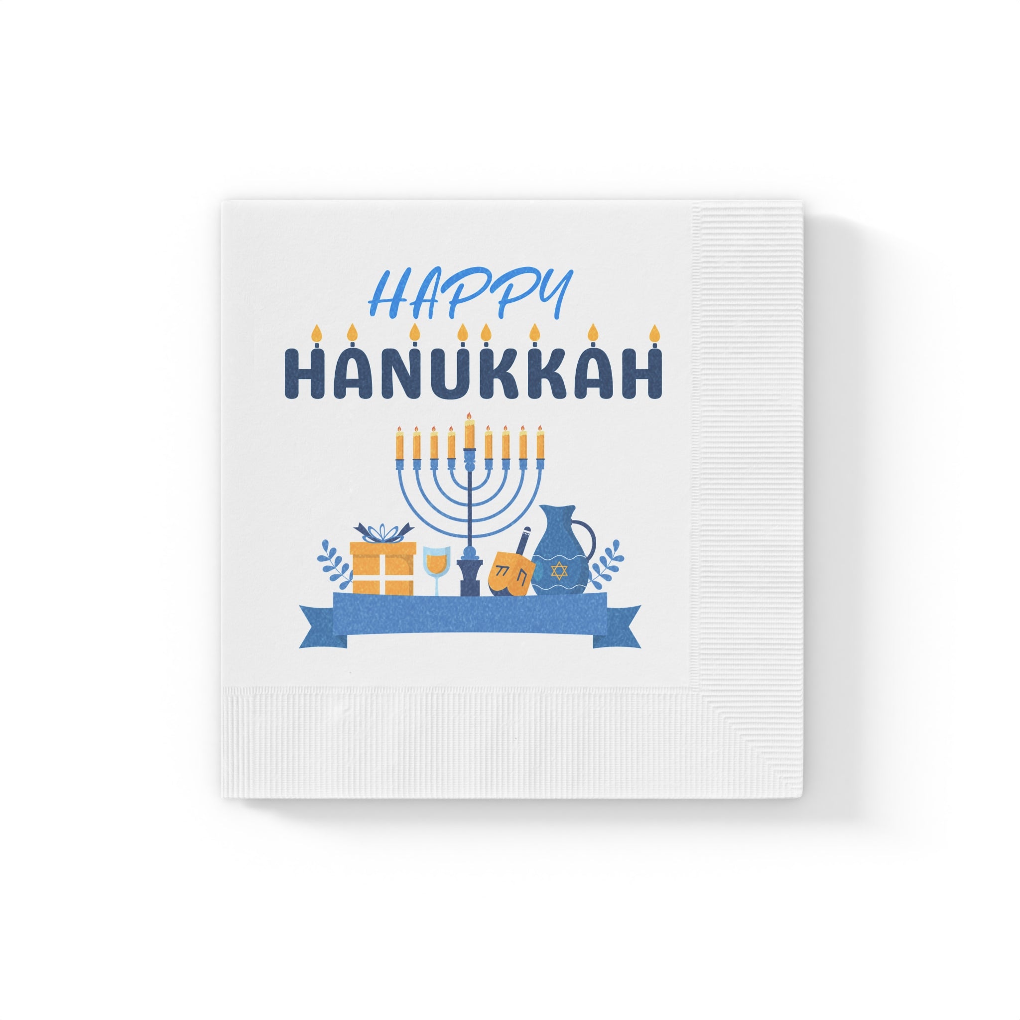Happy Hanukkah Party Napkins — Menorah & Gifts Holiday Table Napkins