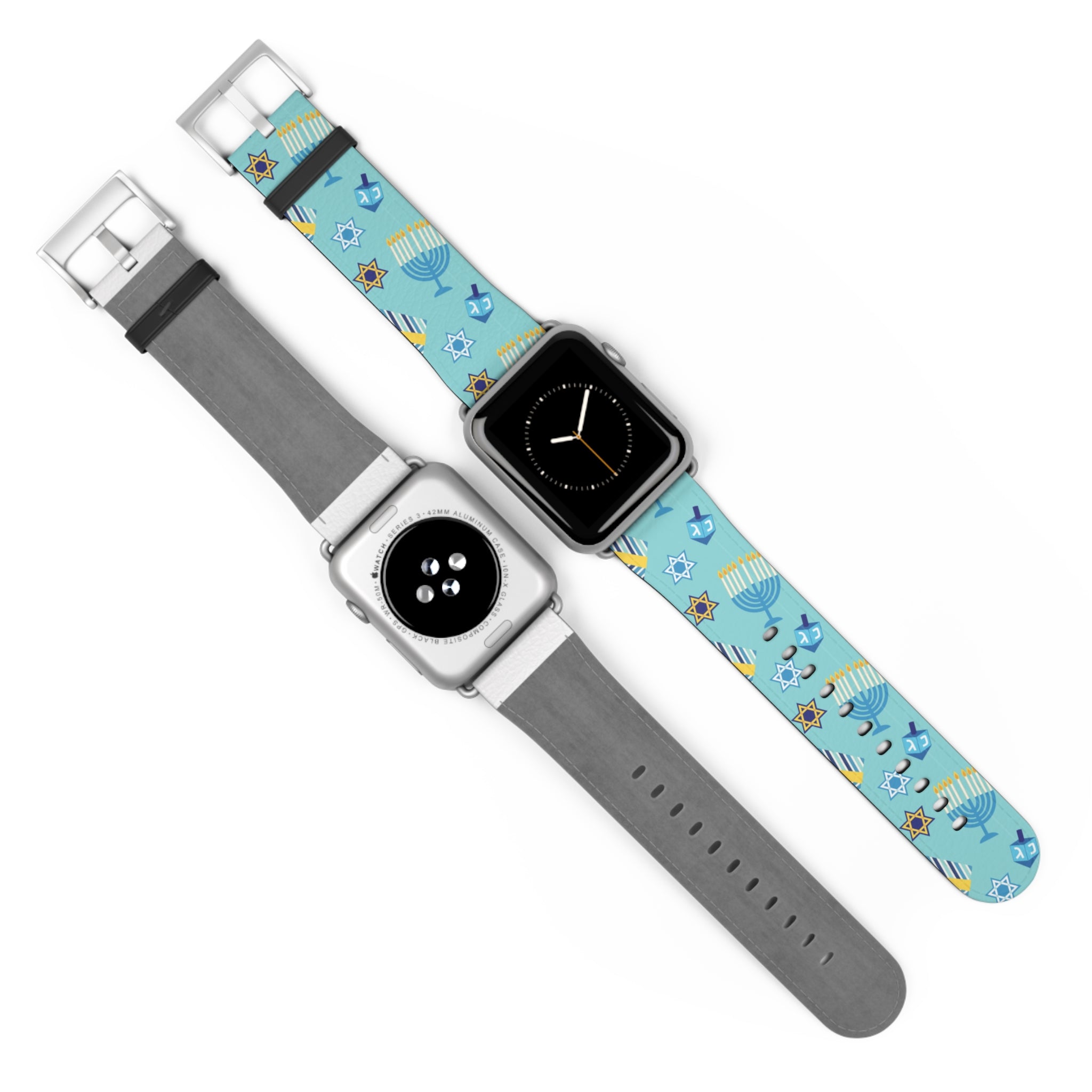 Hanukkah Pattern Watch Band — Menorah, Dreidel & Star of David Apple Watch Strap