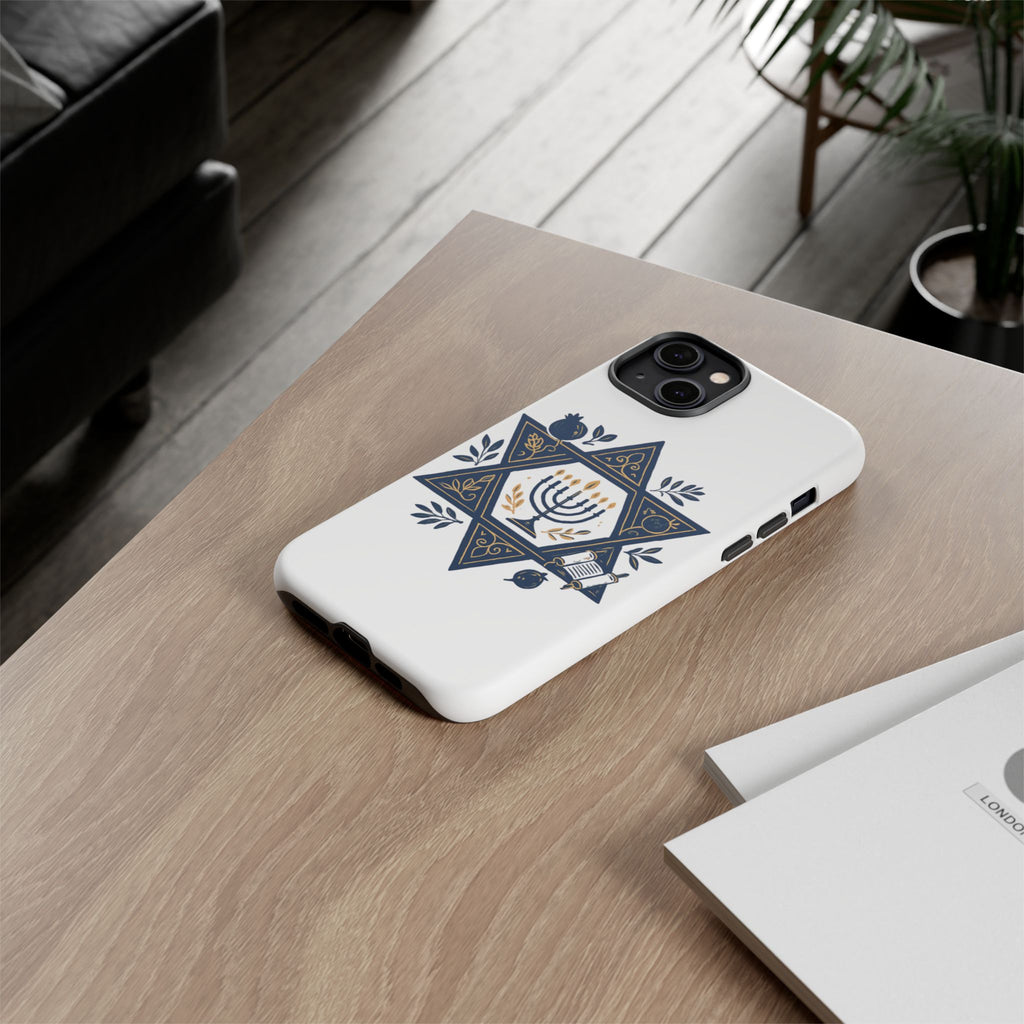 Jewish Star of David Menorah Phone Case — Jewish Hanukkah Symbol Protective Cover