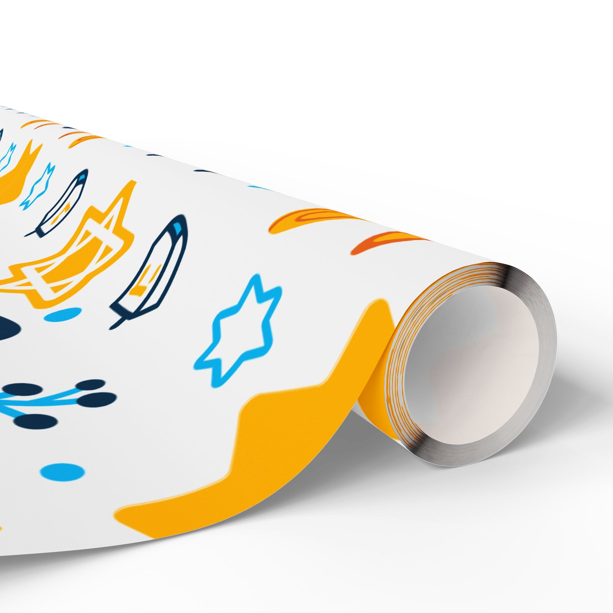 Hanukkah Star & Dreidel Wrapping Paper Roll — Blue & Gold Holiday Gift Wrap