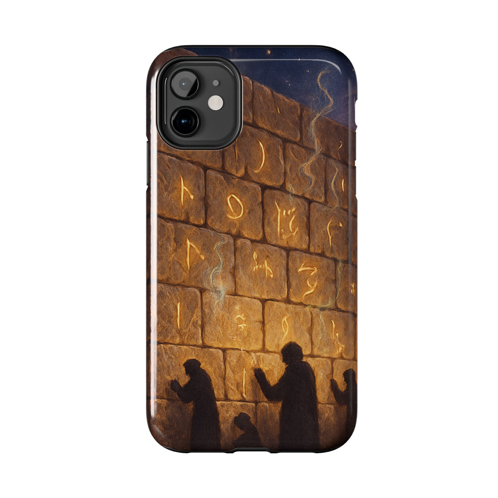 Jewish western Wall Illustration Phone Case — Prayer Silhouettes, Jerusalem Religious Art