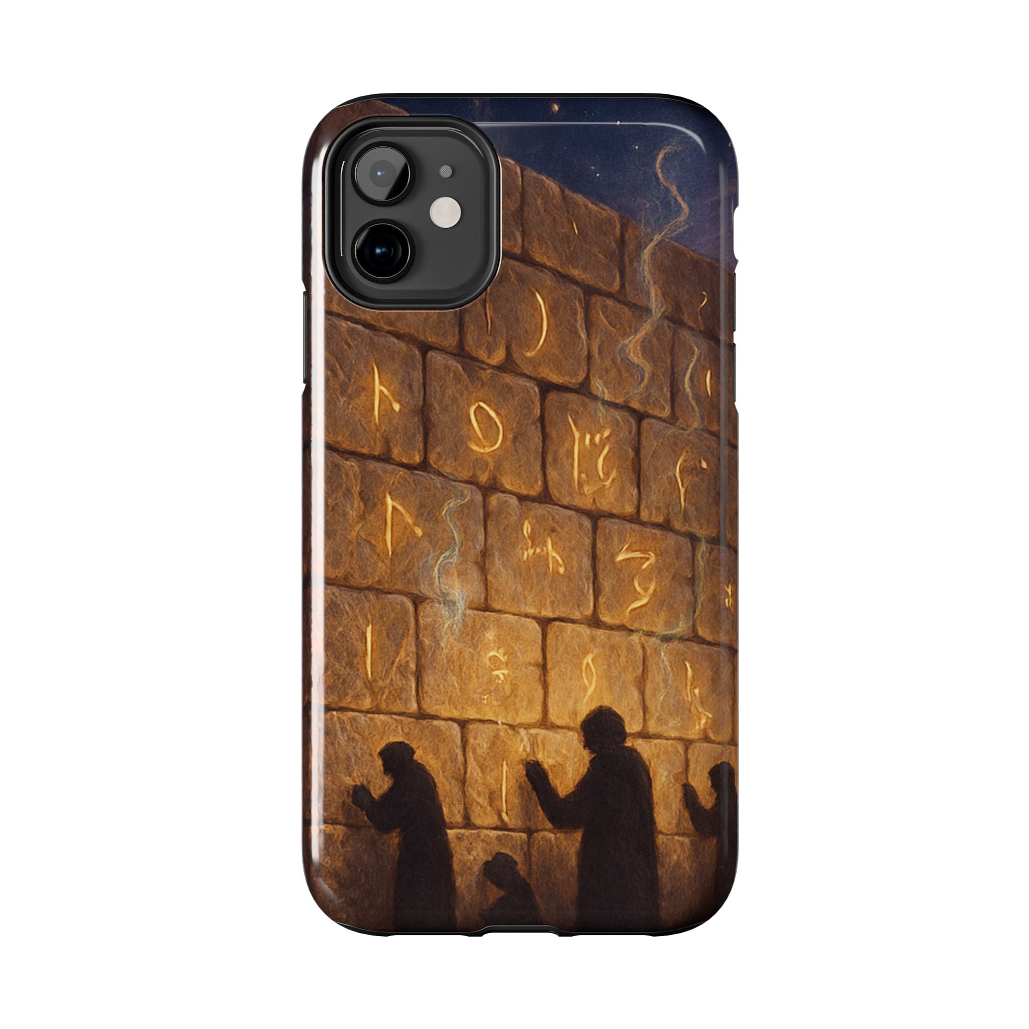 Jewish western Wall Illustration Phone Case — Prayer Silhouettes, Jerusalem Religious Art
