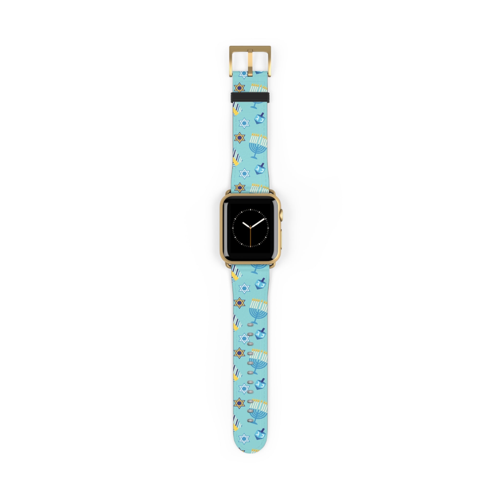 Hanukkah Pattern Watch Band — Menorah, Dreidel & Star of David Apple Watch Strap