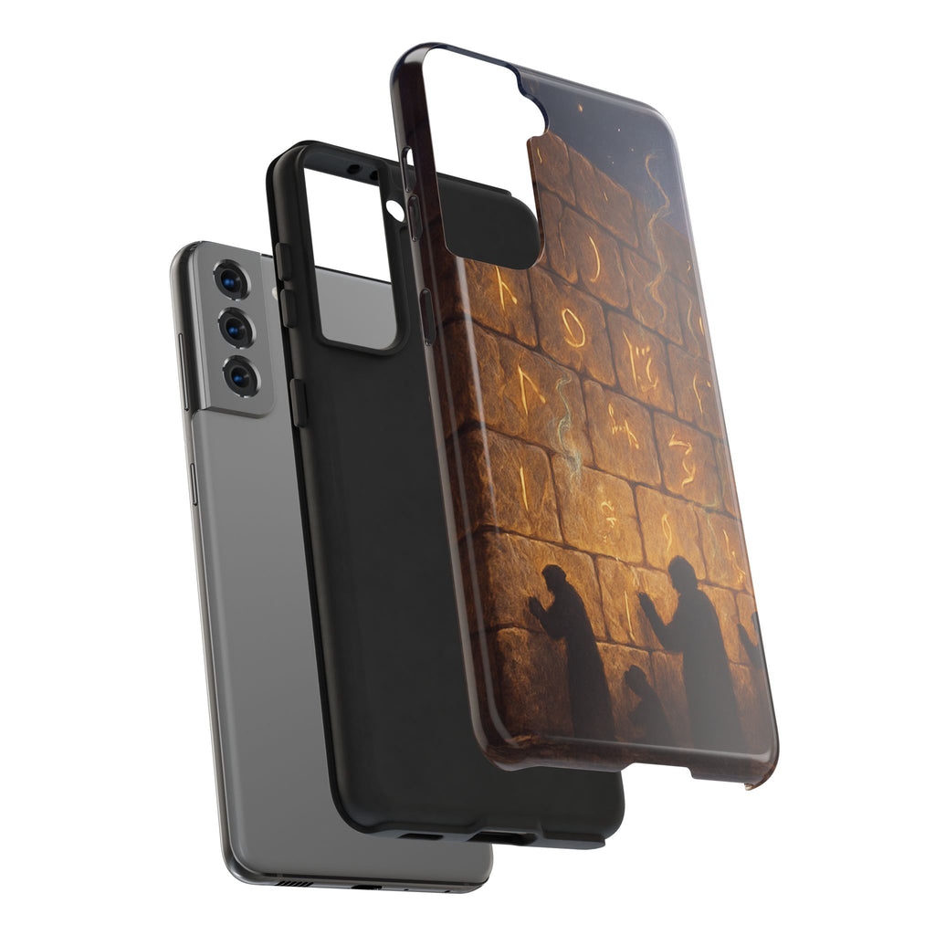 Jewish western Wall Illustration Phone Case — Prayer Silhouettes, Jerusalem Religious Art