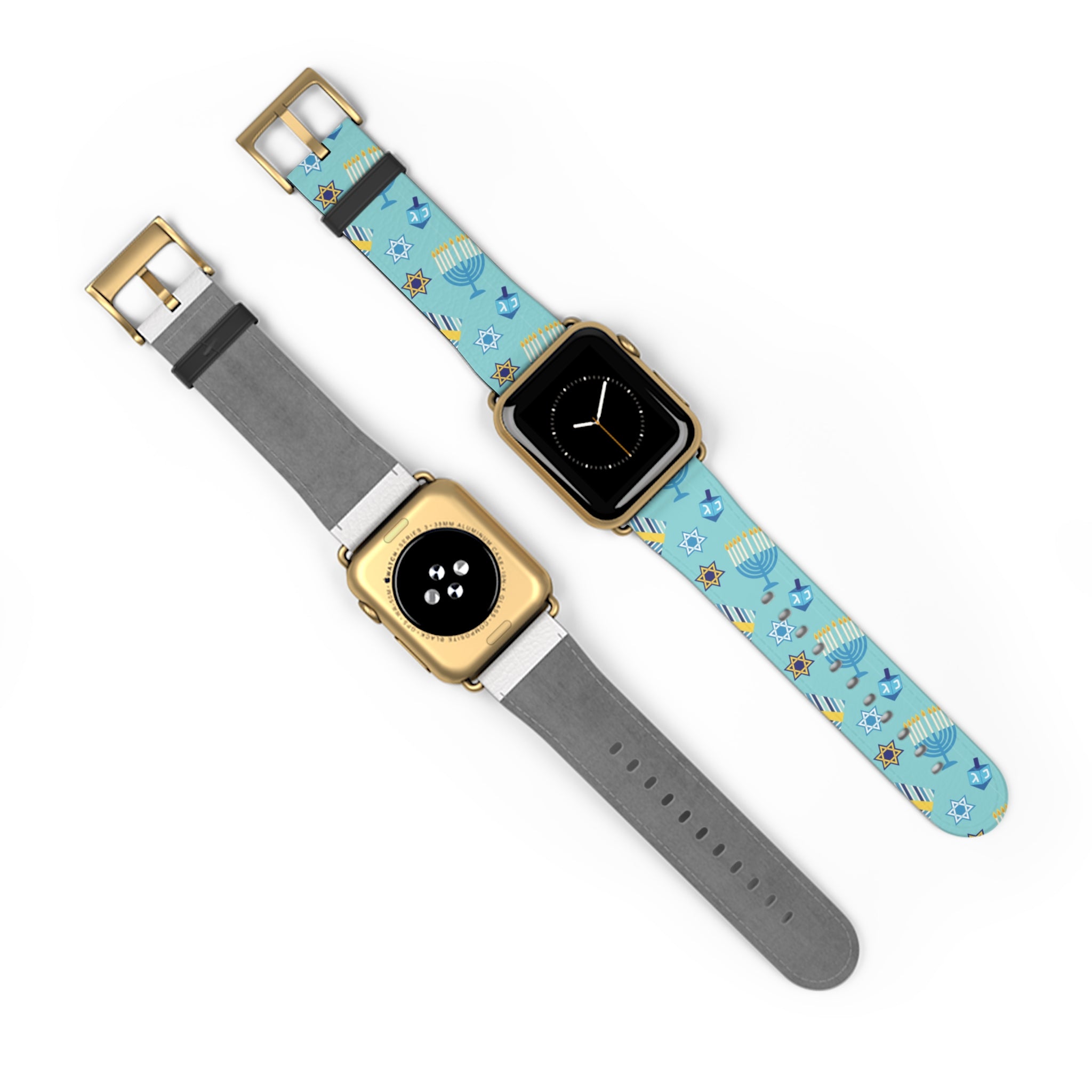 Hanukkah Pattern Watch Band — Menorah, Dreidel & Star of David Apple Watch Strap