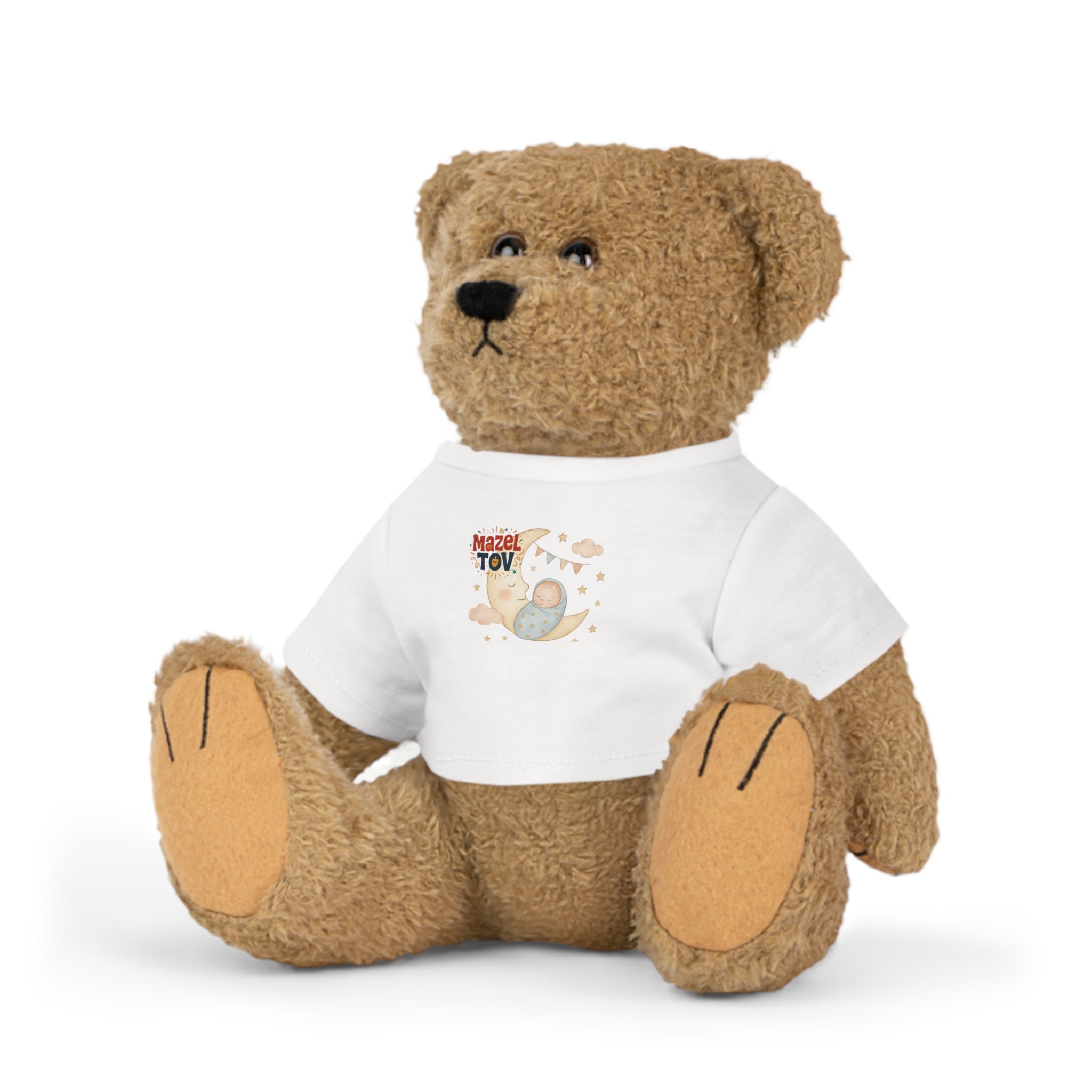 Baby Shower Plush Bear with "Mazel Tov" T‑Shirt — Newborn Gift