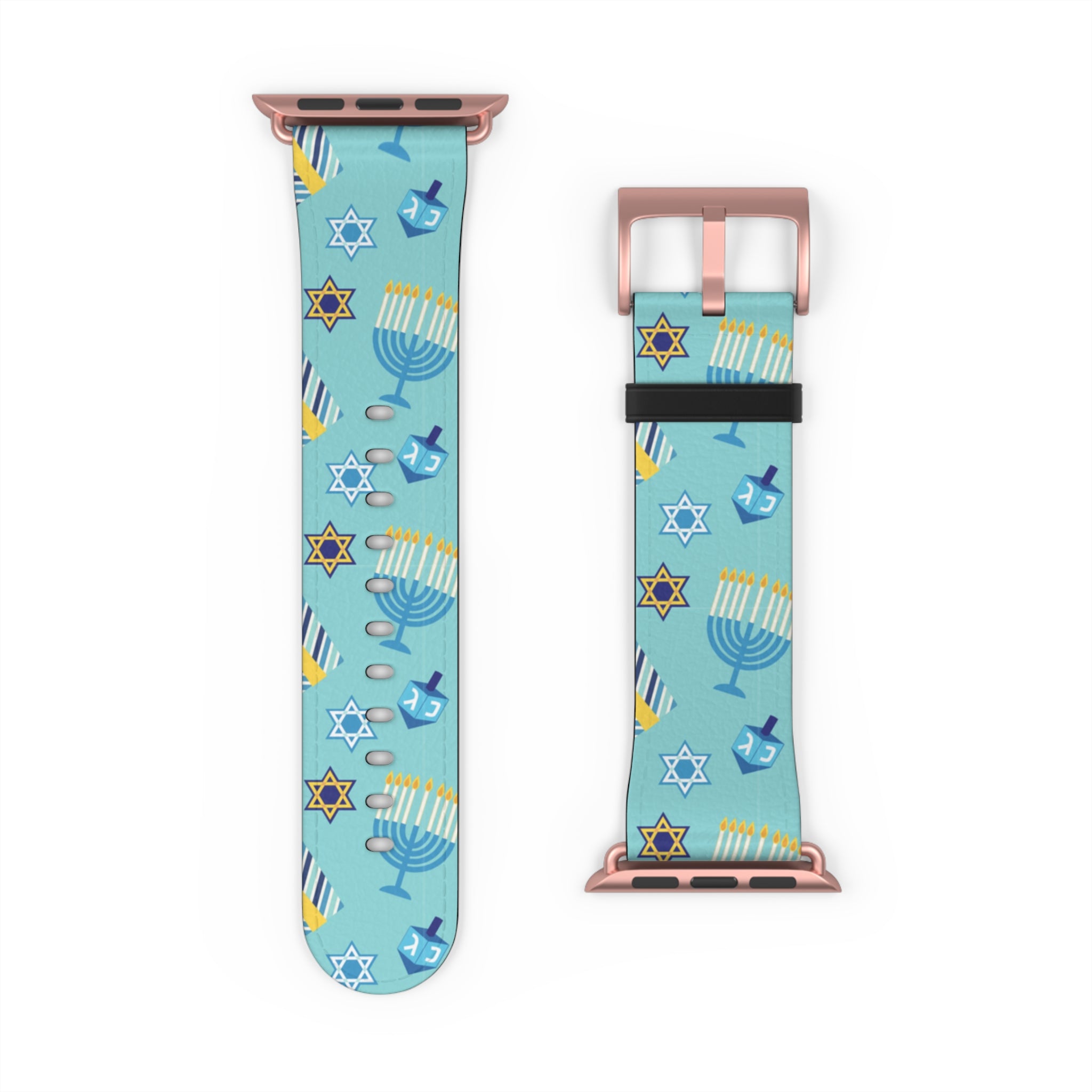 Hanukkah Pattern Watch Band — Menorah, Dreidel & Star of David Apple Watch Strap