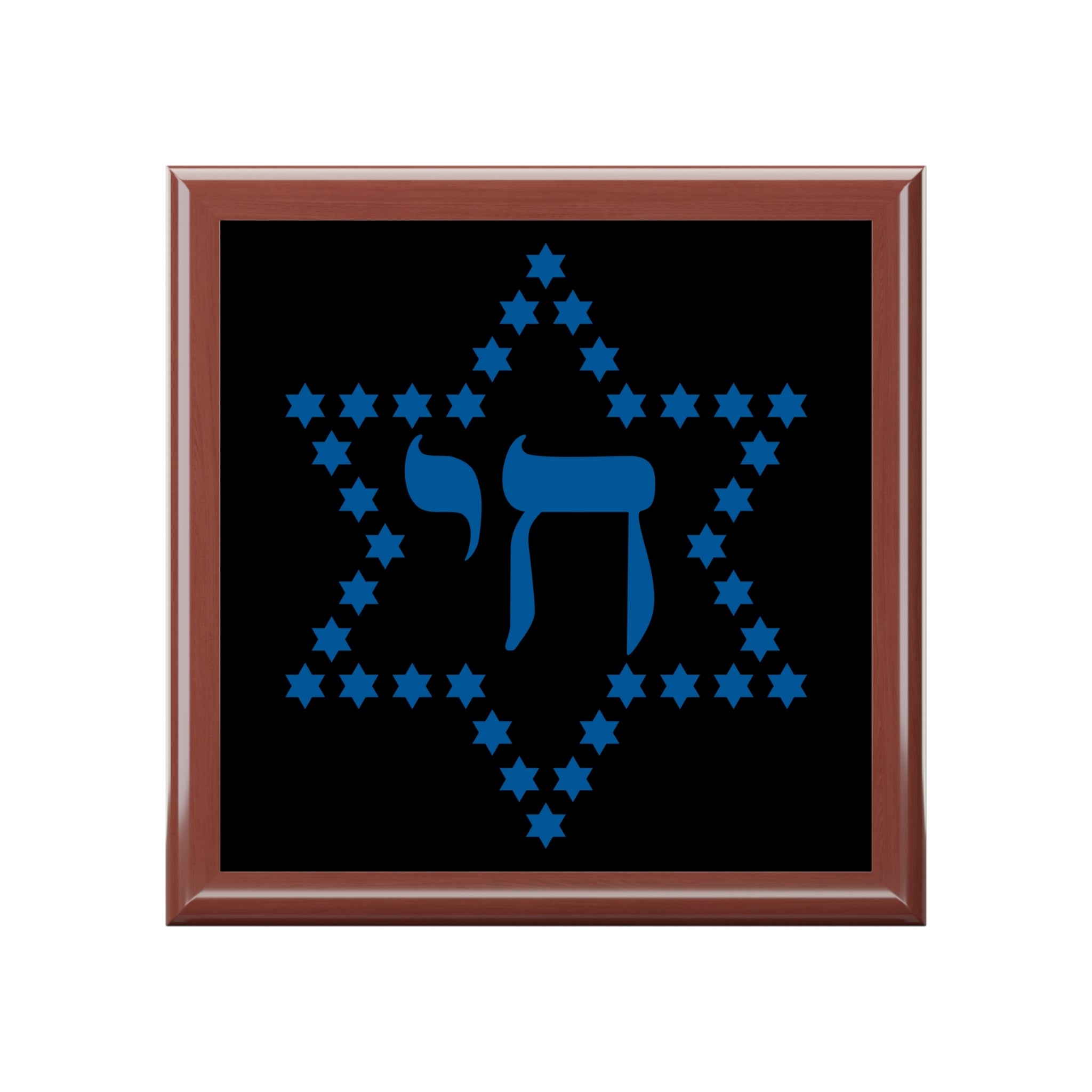 Star of David Jewelry Box with Blue Chai Design — Jewish Keepsake Gift