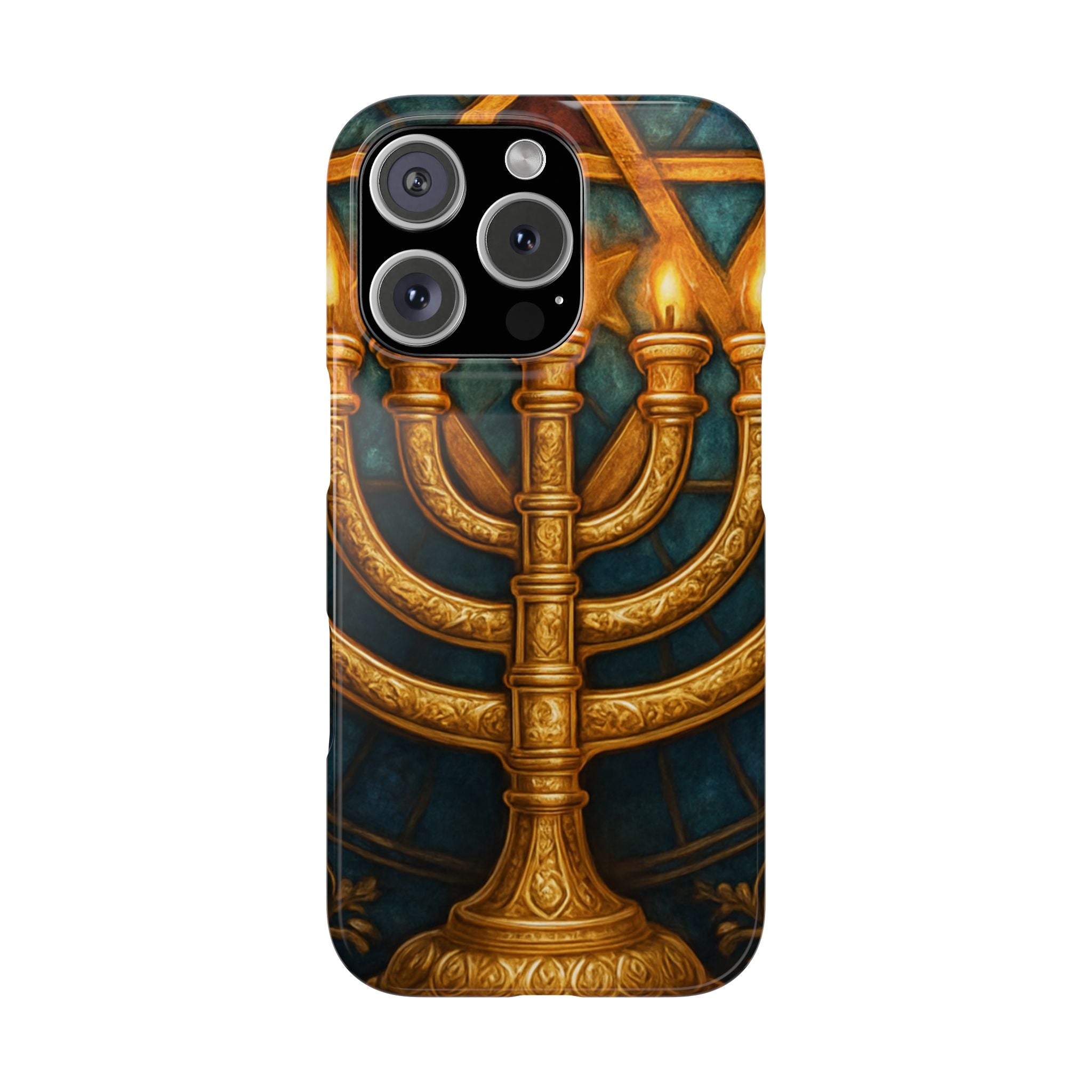 Menorah Slim Phone Case — Gold Hanukkah Dreidel Design