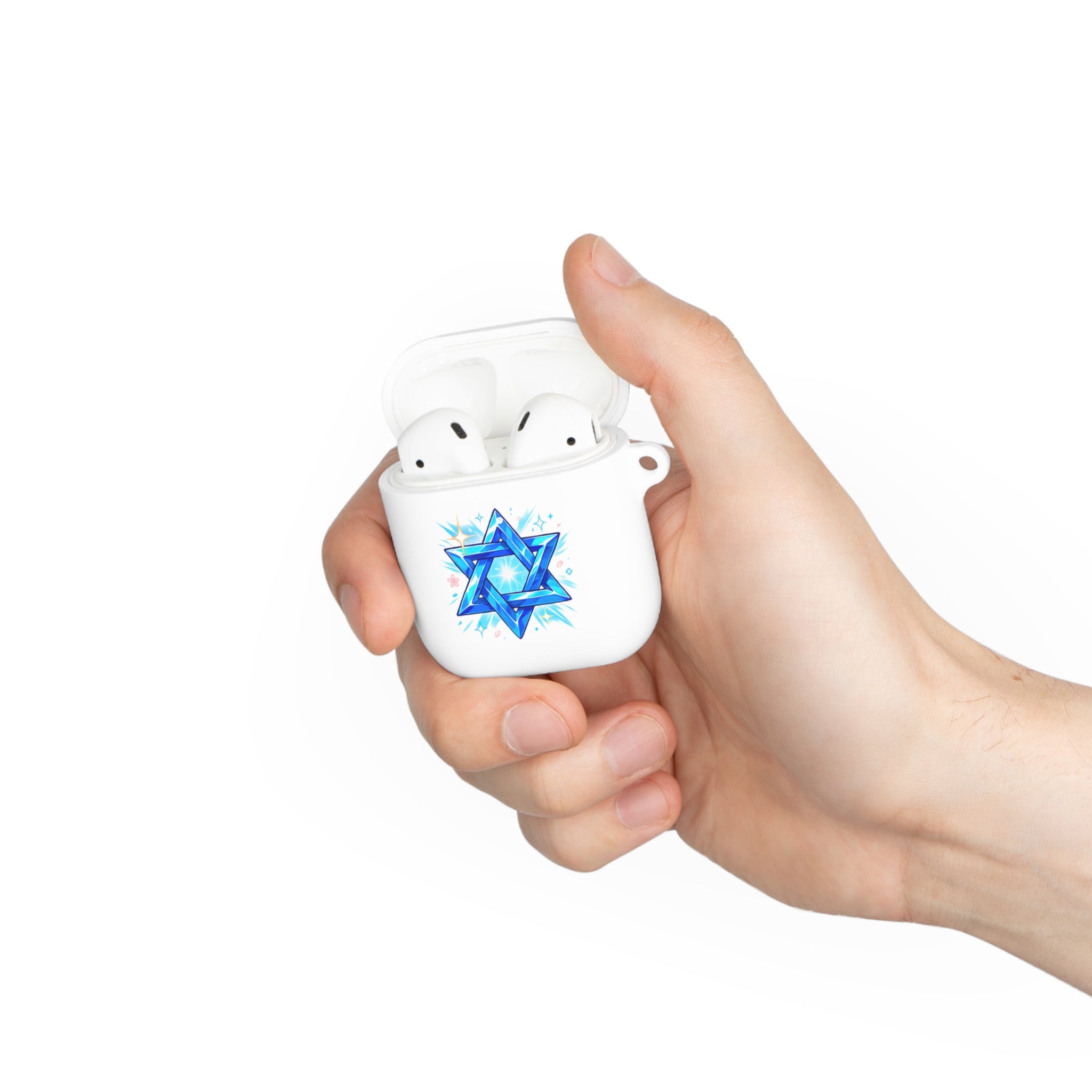 Star of David AirPods Case — Blue Watercolor Jewish Symbol Cover