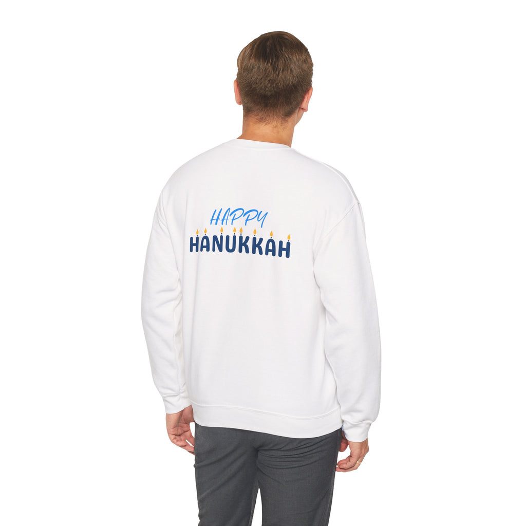 Hanukkah Crewneck Sweatshirt — Menorah, Dreidel & ‘Happy Hanukkah’ Holiday Sweater