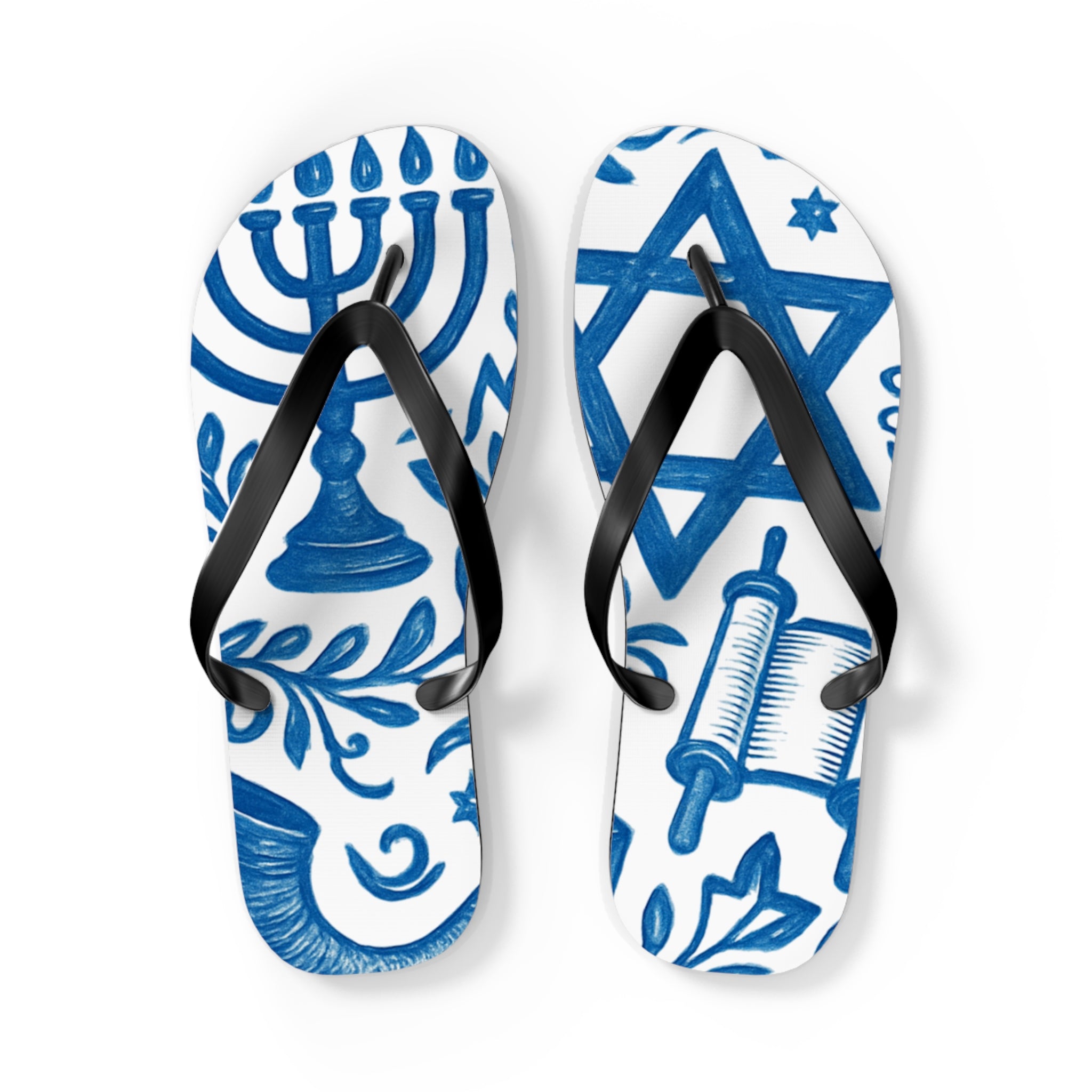 Jewish Design Flip Flops — Menorah & Star of David Sandals