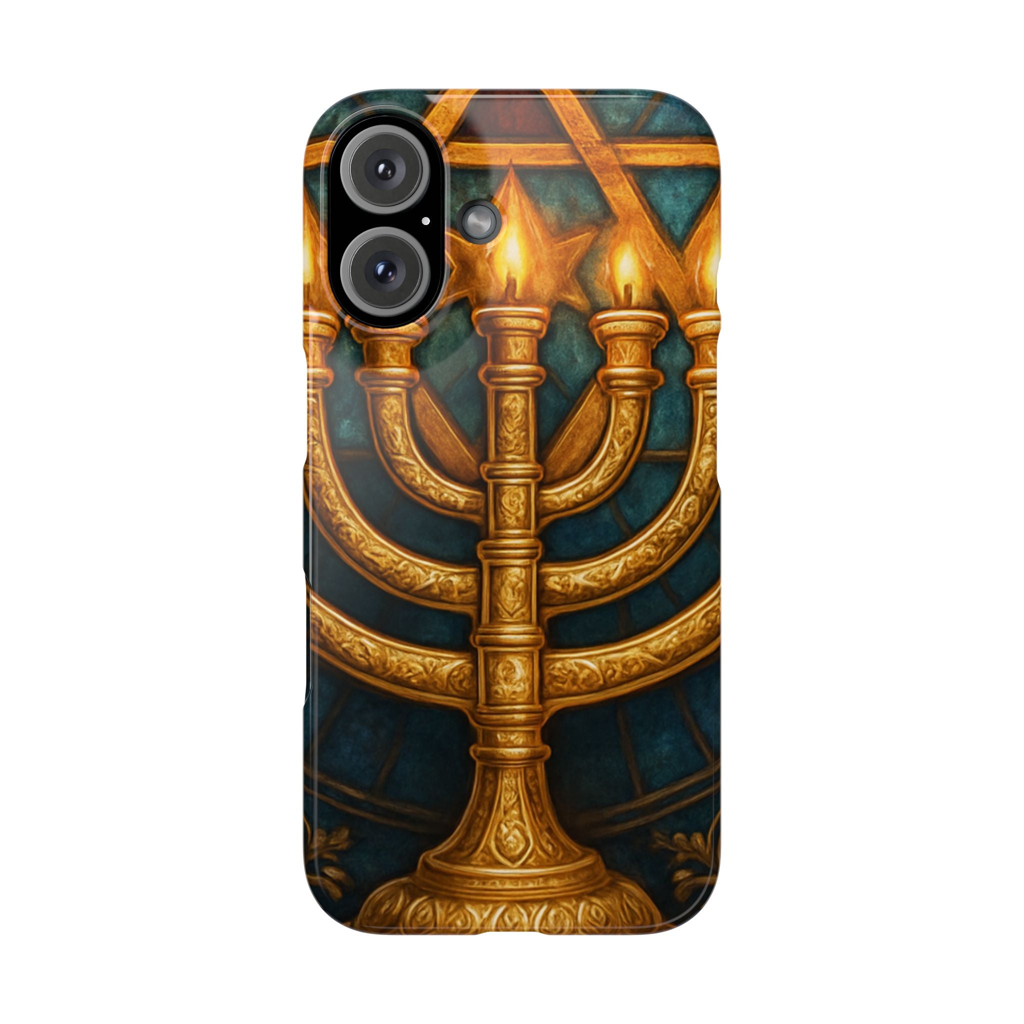 Menorah Slim Phone Case — Gold Hanukkah Dreidel Design