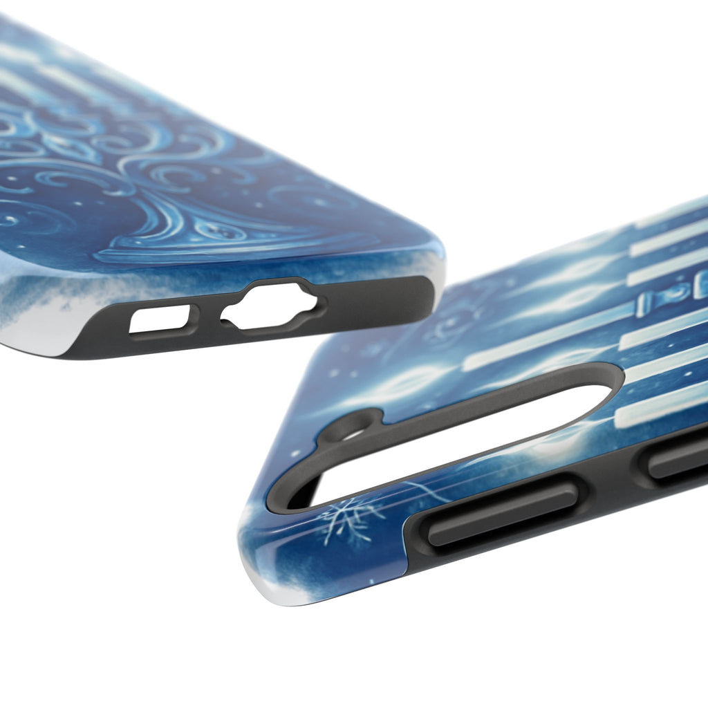Blue Hanukkah Menorah Tough Phone Case — Holiday Candlelight Protective Cover