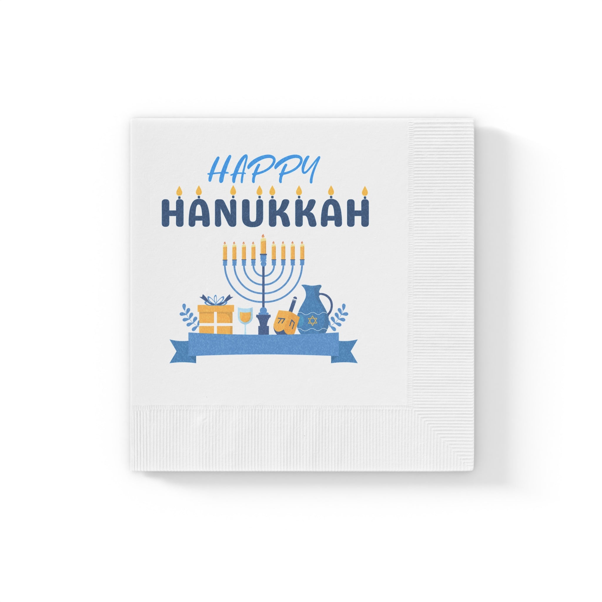 Happy Hanukkah Party Napkins — Menorah & Gifts Holiday Table Napkins