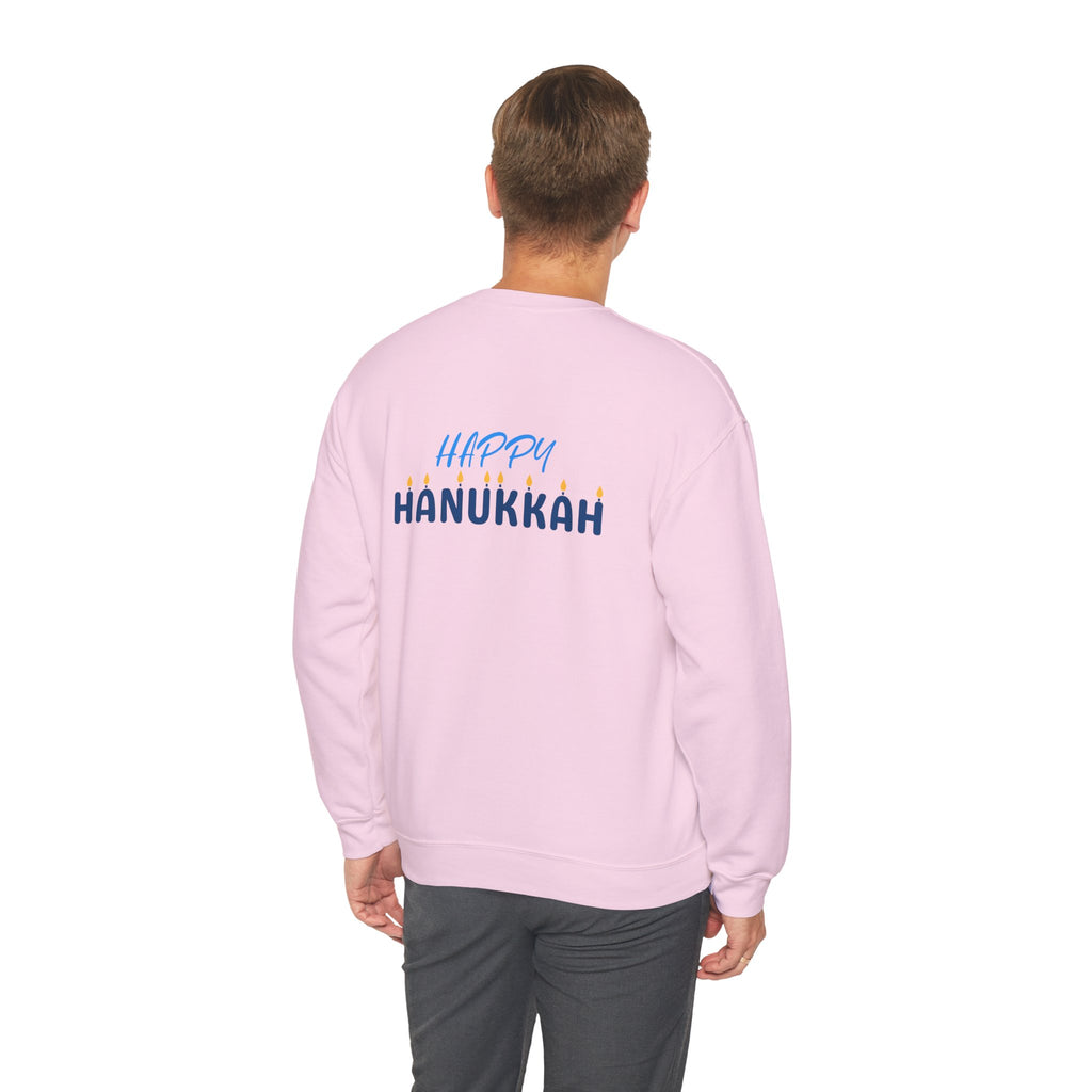 Hanukkah Crewneck Sweatshirt — Menorah, Dreidel & ‘Happy Hanukkah’ Holiday Sweater