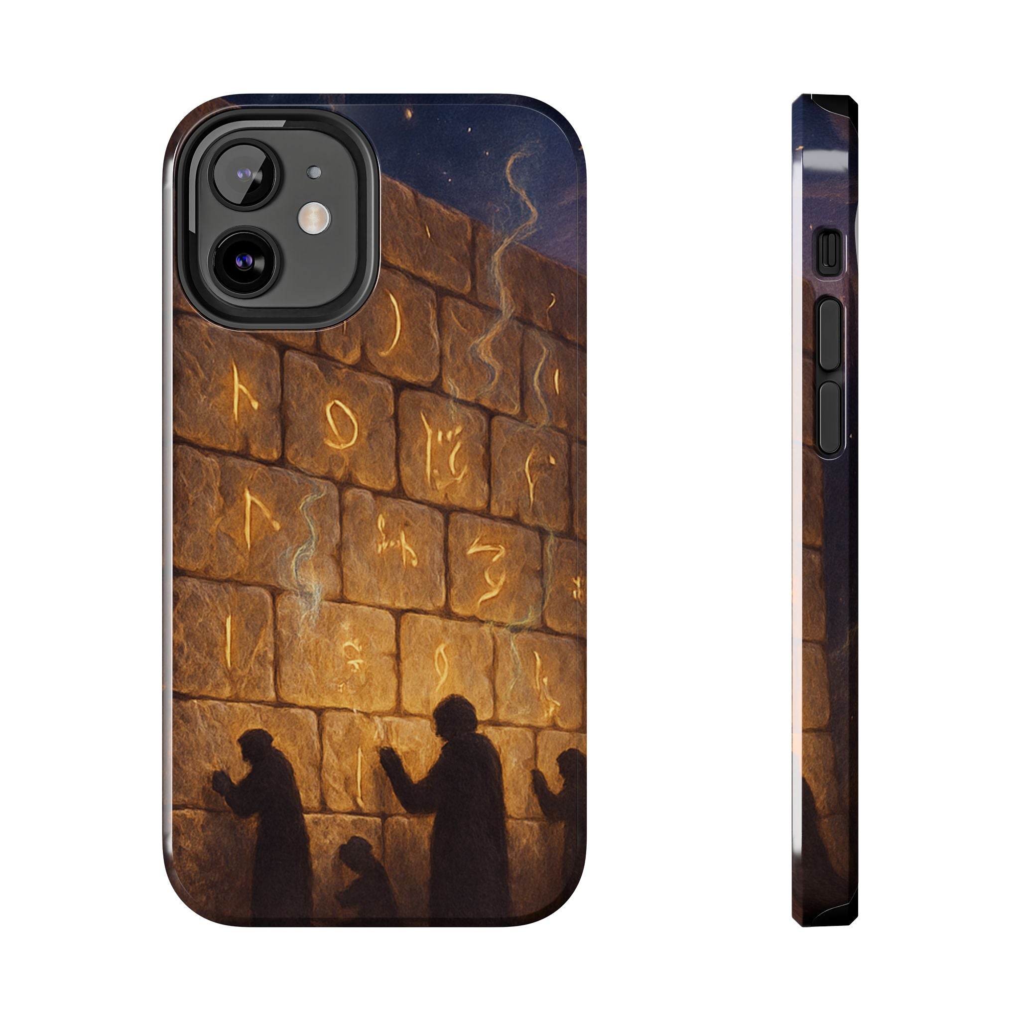 Jewish western Wall Illustration Phone Case — Prayer Silhouettes, Jerusalem Religious Art