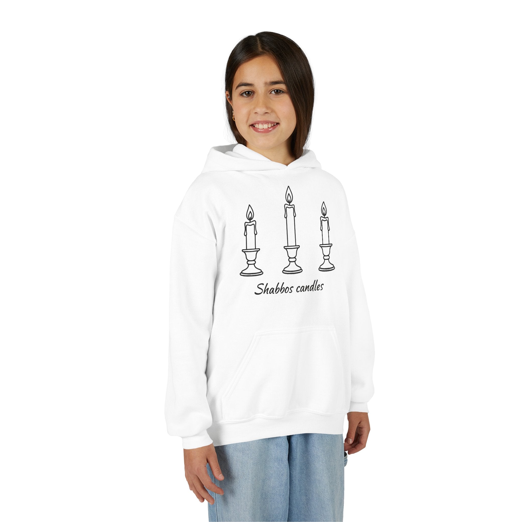 Shabbos Candles Kids Hoodie — Youth Shabbat Candle Lighting Sweatshirt