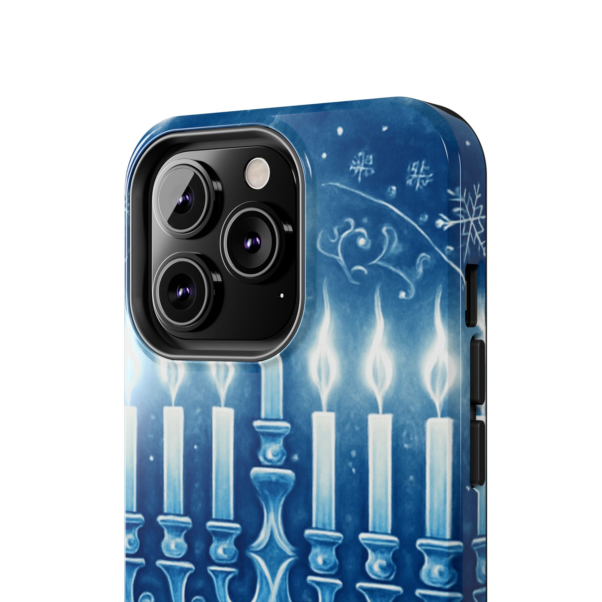 Blue Hanukkah Menorah Tough Phone Case — Holiday Candlelight Protective Cover